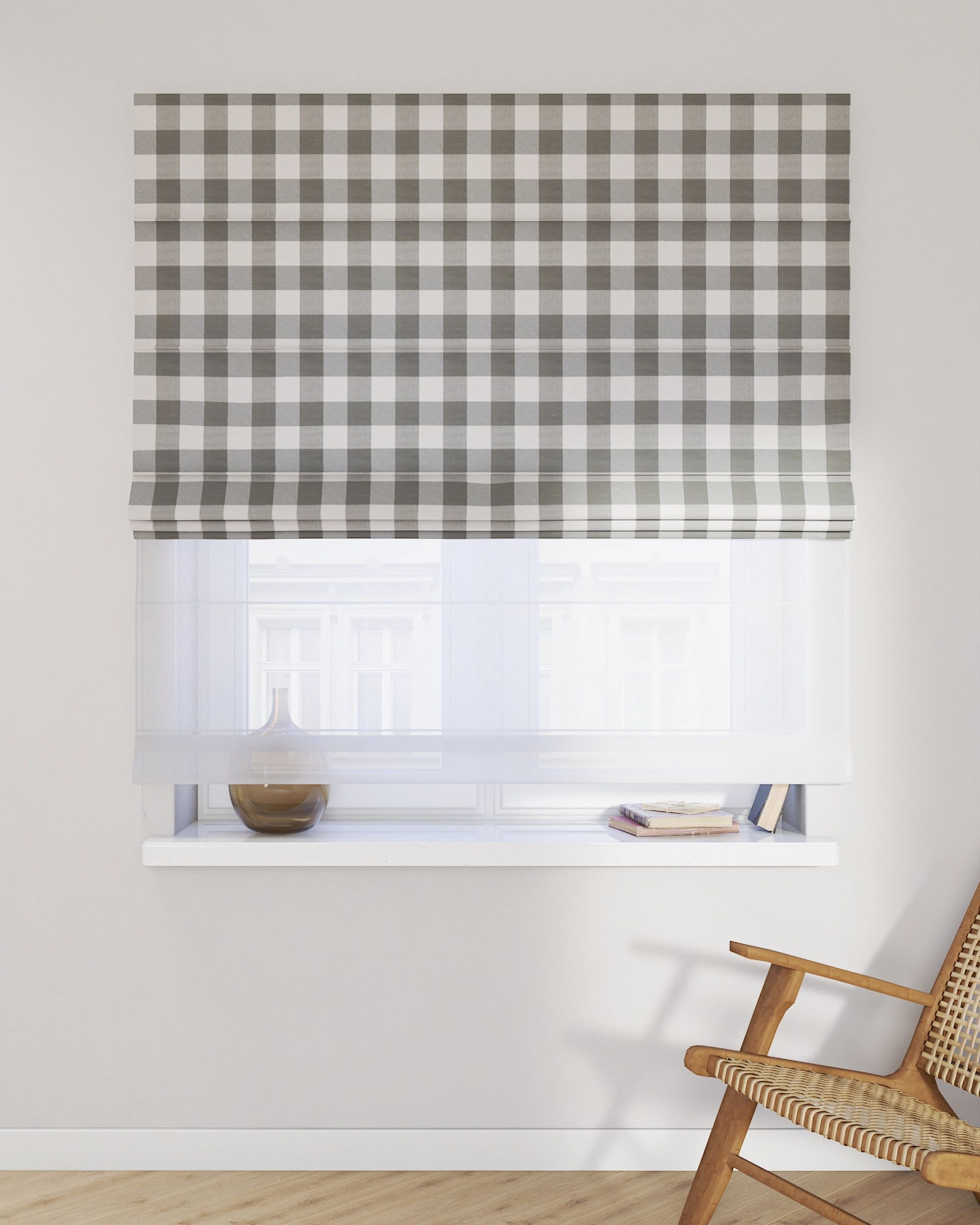 Double layered Roman blind DUO colour grey fabric patterned (hover)
