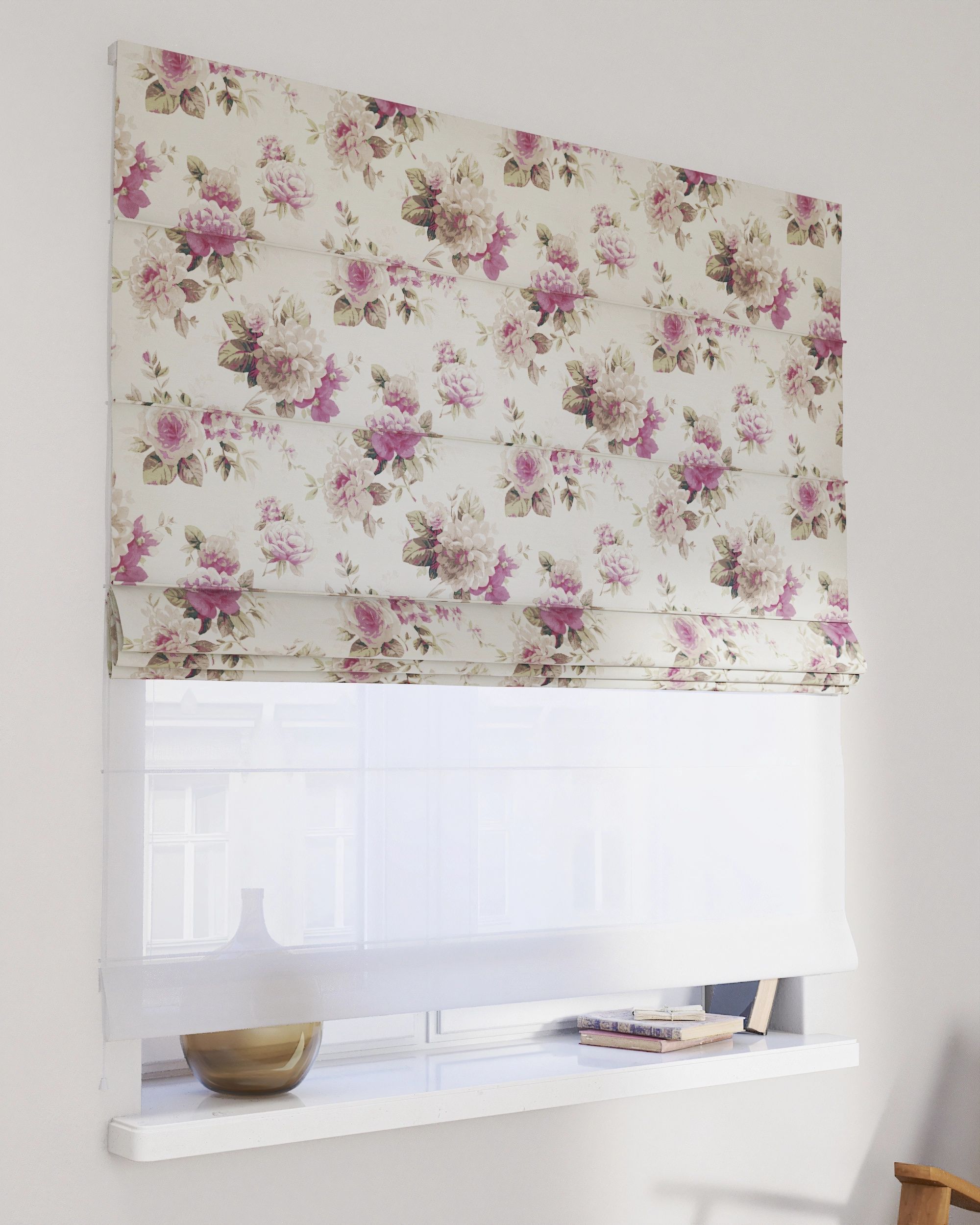 Double layered Roman blind DUO colour multicolour fabric patterned