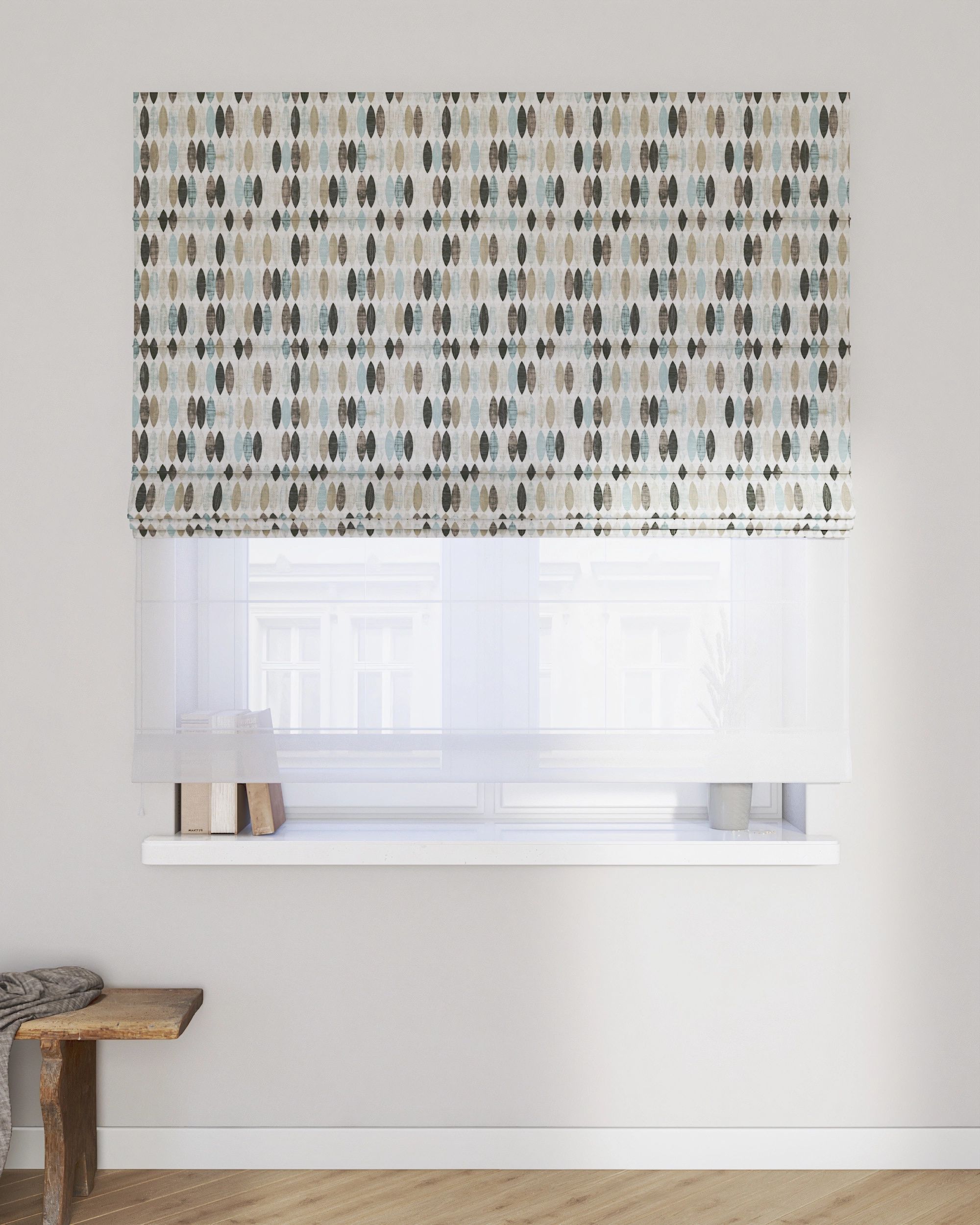 Double layered Roman blind DUO colour beige fabric patterned (hover)