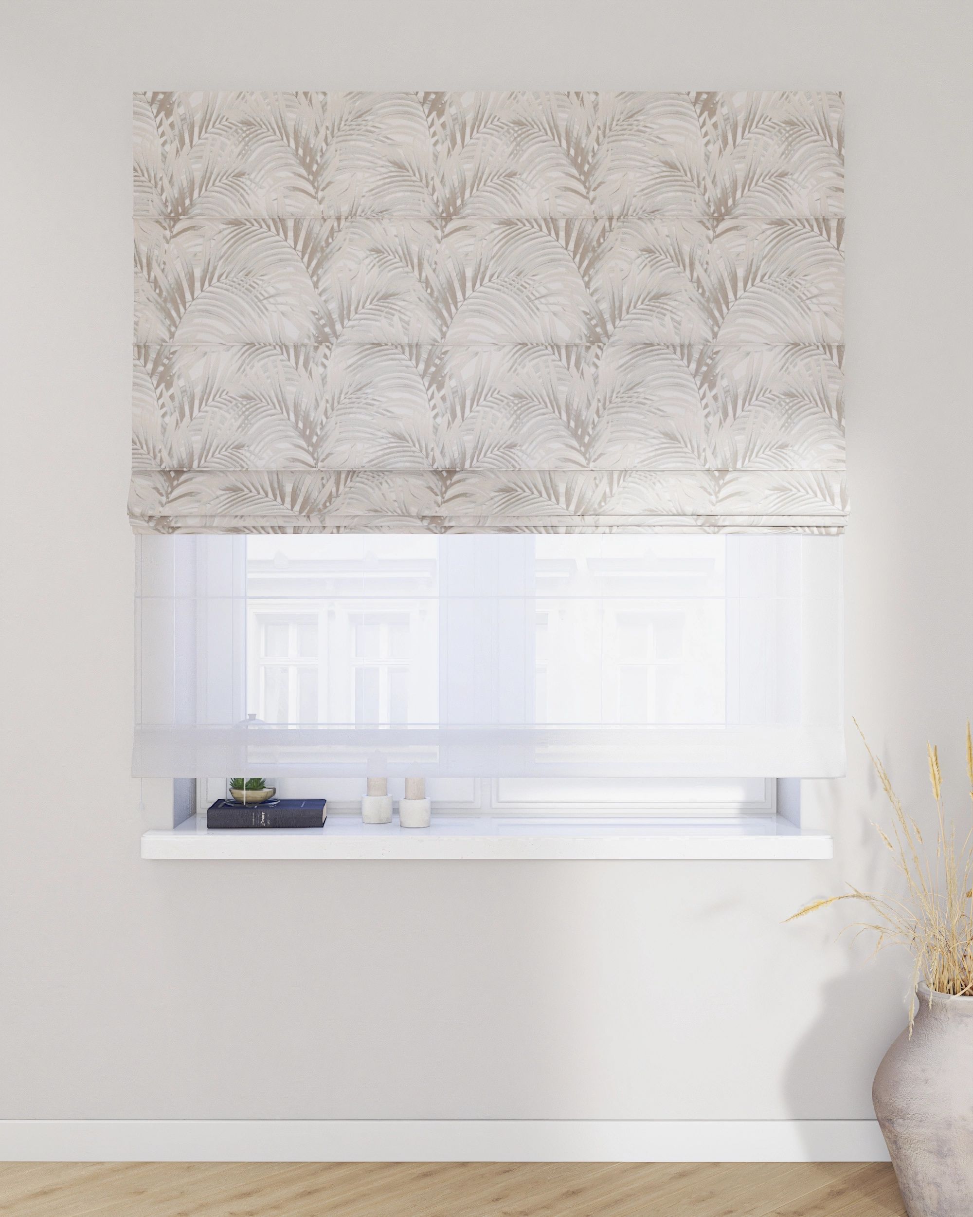 Double layered Roman blind DUO colour beige fabric patterned (hover)