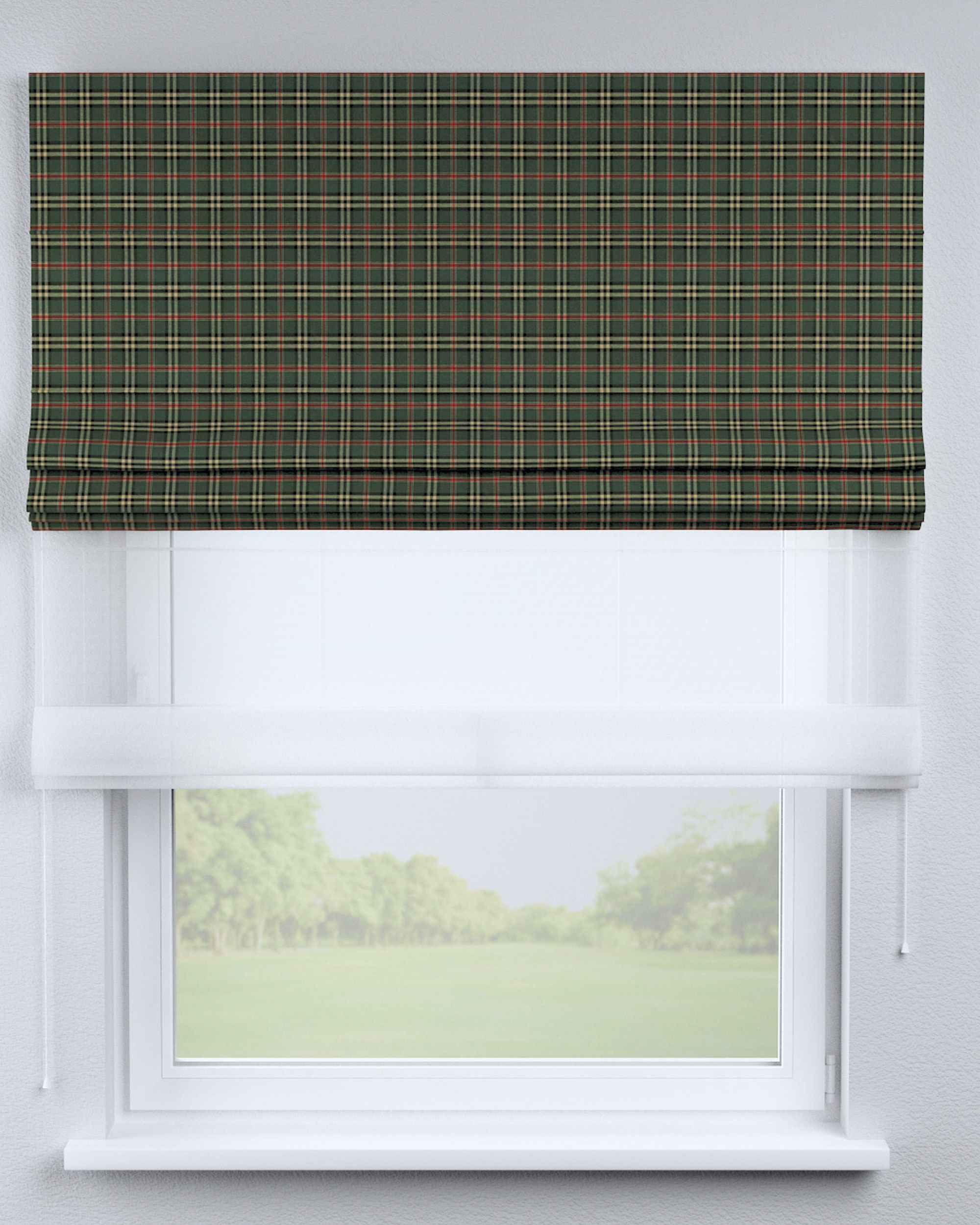Double layered Roman blind DUO colour green fabric patterned