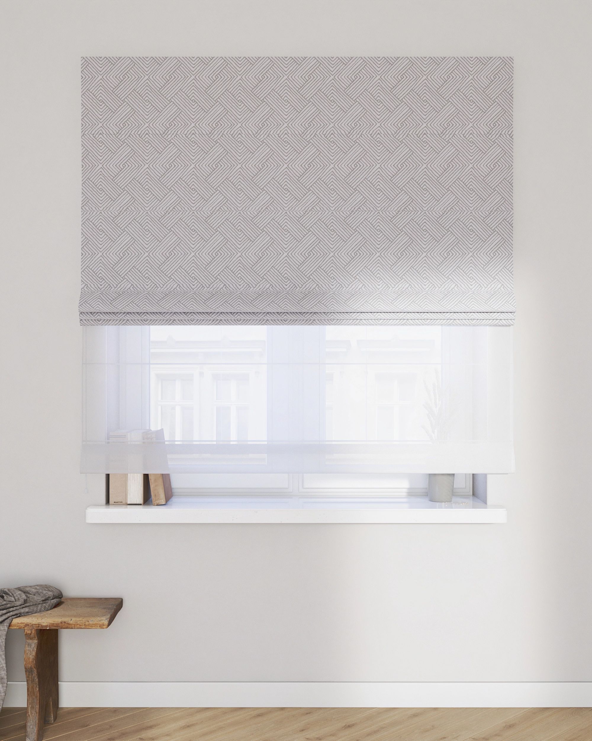 Double layered Roman blind DUO colour silver fabric structured, patterned (hover)