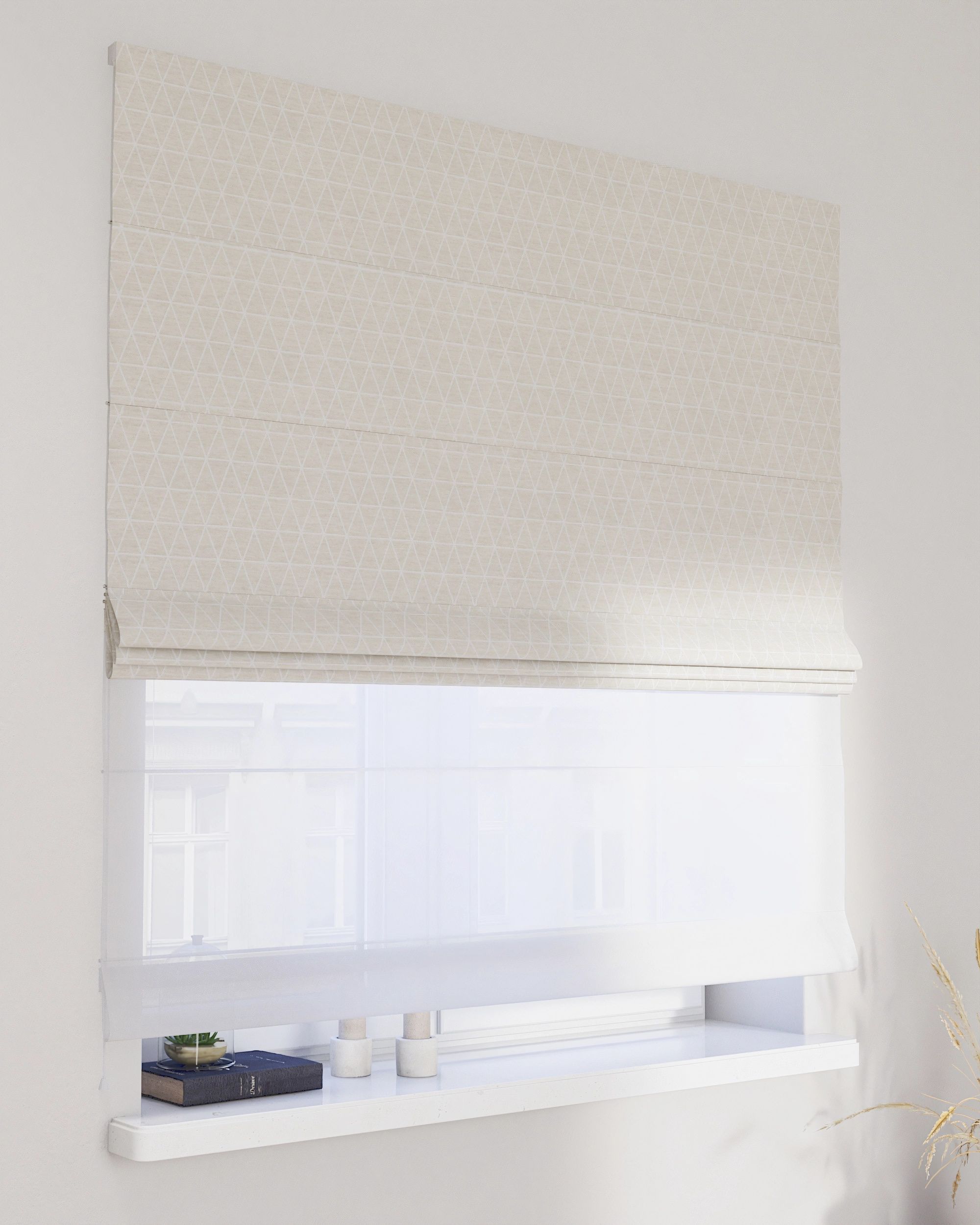 Double layered Roman blind DUO colour beige fabric structured, patterned