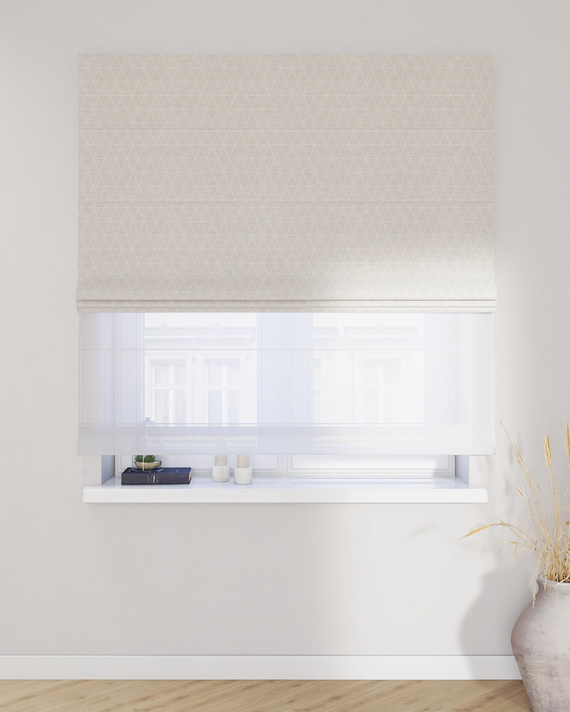 Double layered Roman blind DUO colour beige fabric structured, patterned (hover)