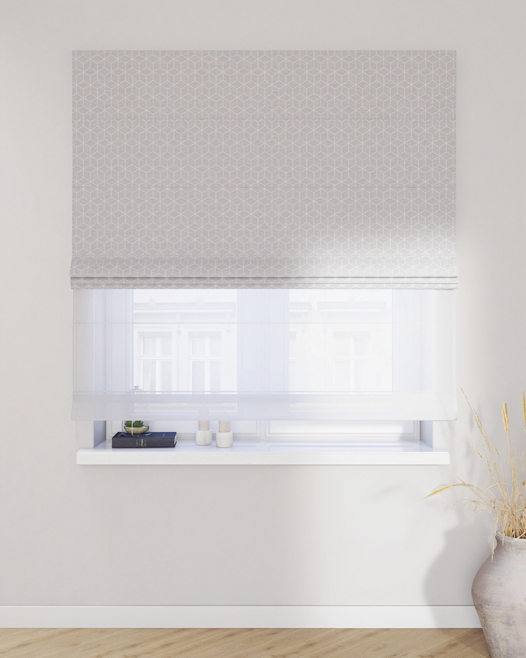 Double layered Roman blind DUO colour grey fabric structured, patterned (hover)