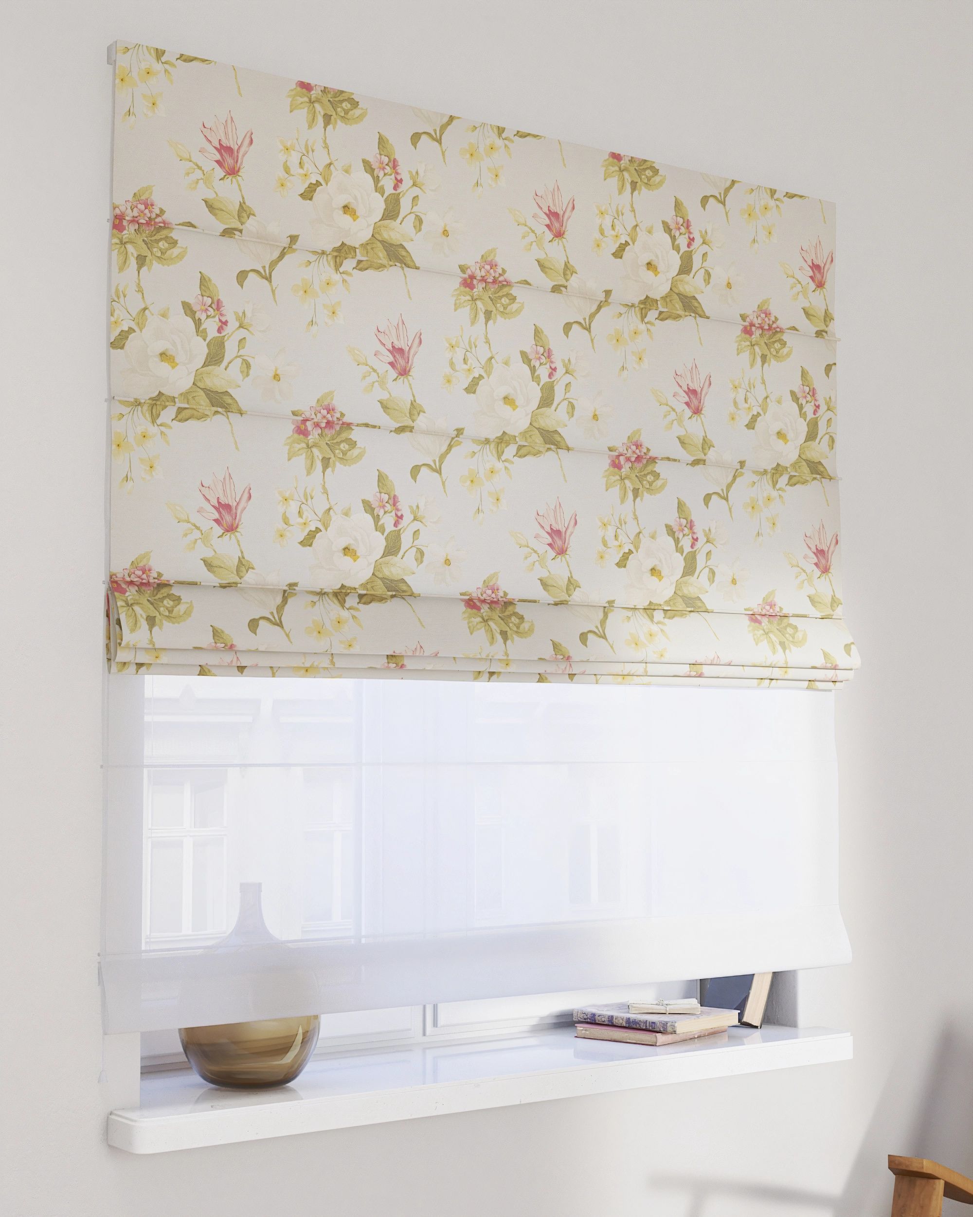 Double layered Roman blind DUO colour multicolour fabric patterned