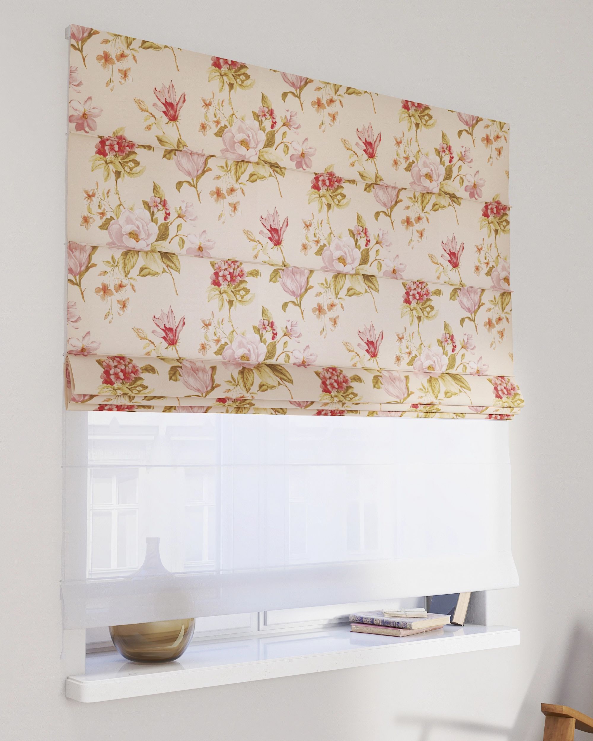 Double layered Roman blind DUO colour multicolour fabric patterned