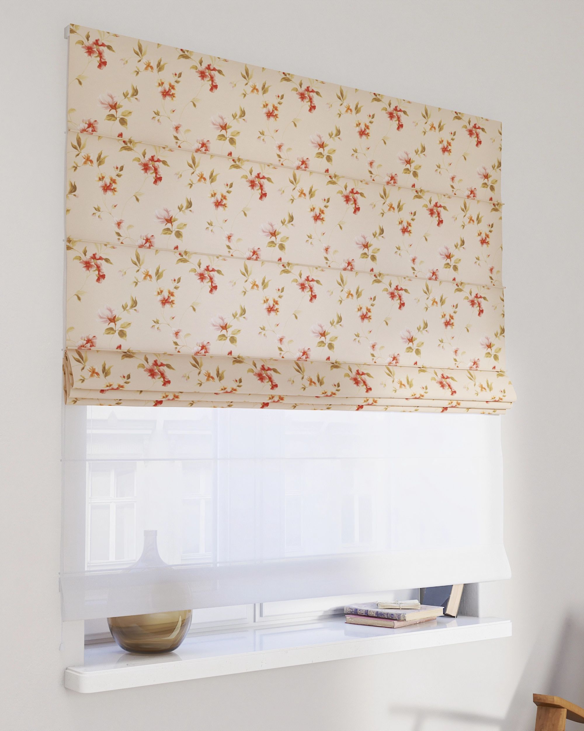 Double layered Roman blind DUO colour multicolour fabric patterned