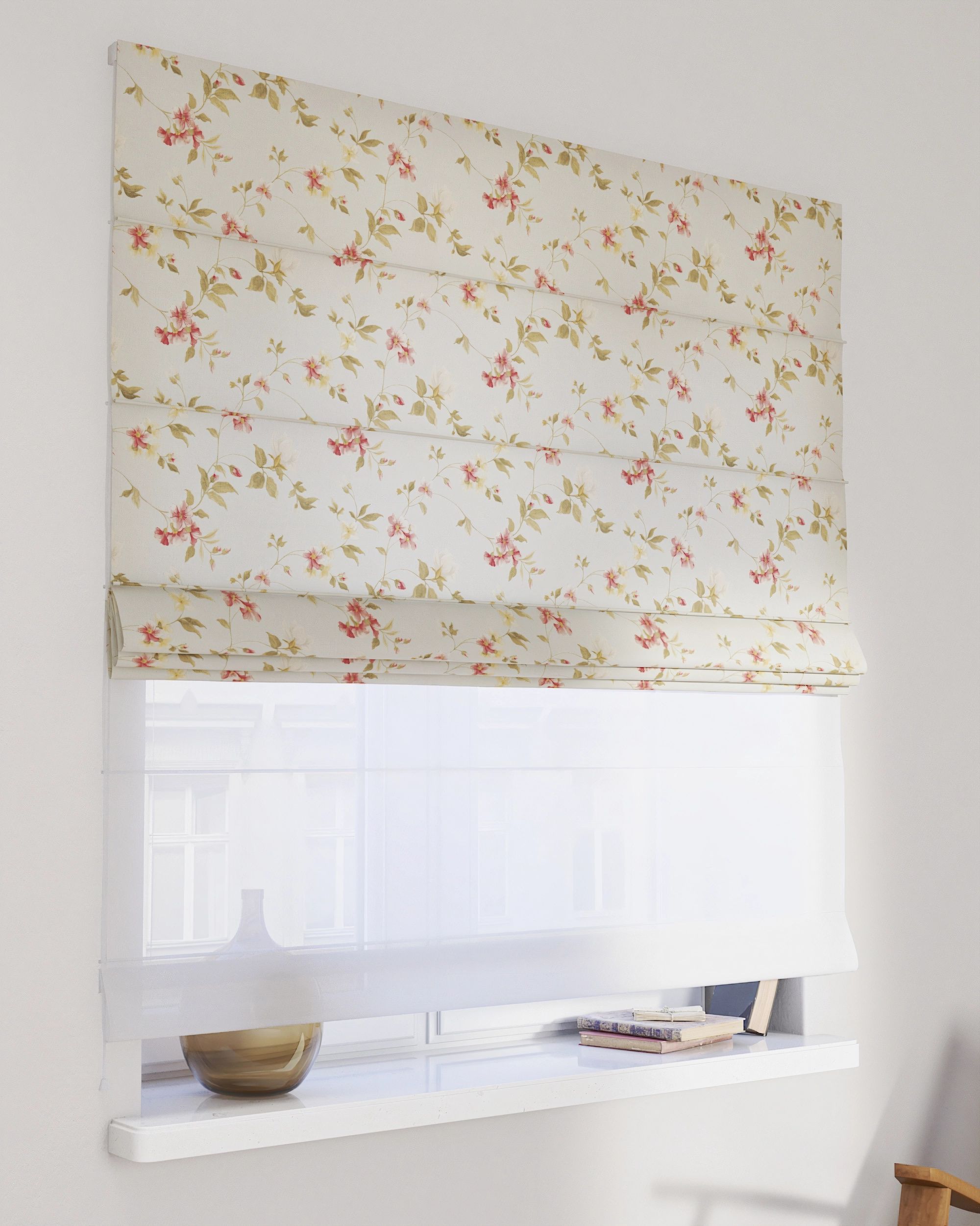 Double layered Roman blind DUO colour multicolour fabric patterned