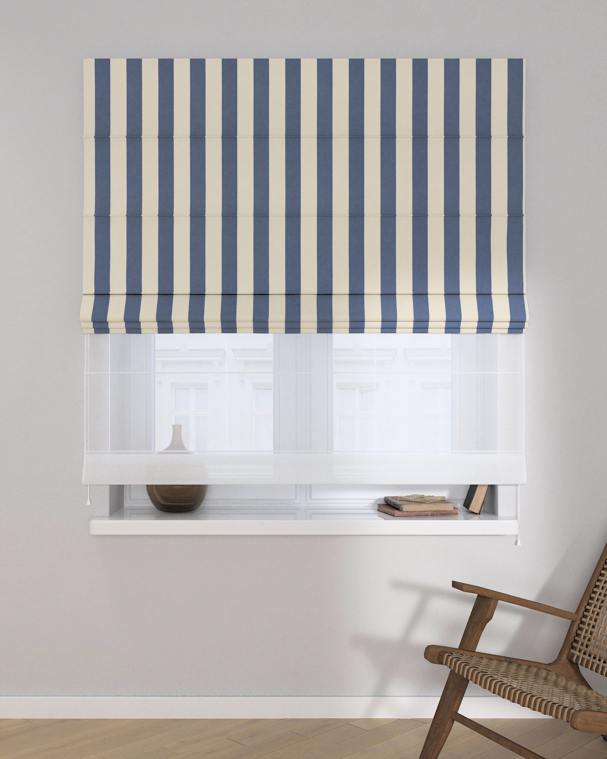 Double layered Roman blind DUO colour blue fabric patterned (hover)