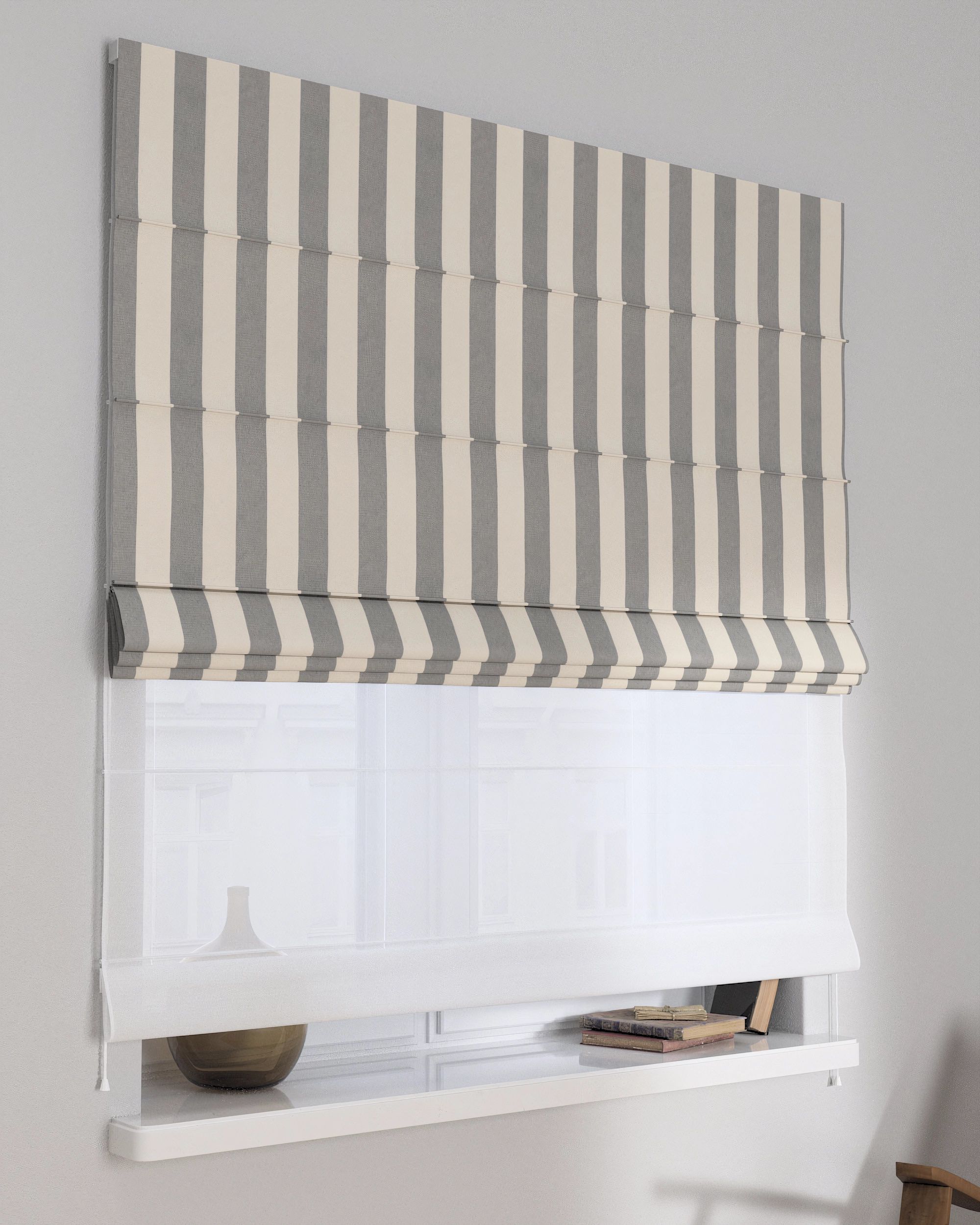 Double layered Roman blind DUO colour grey fabric patterned