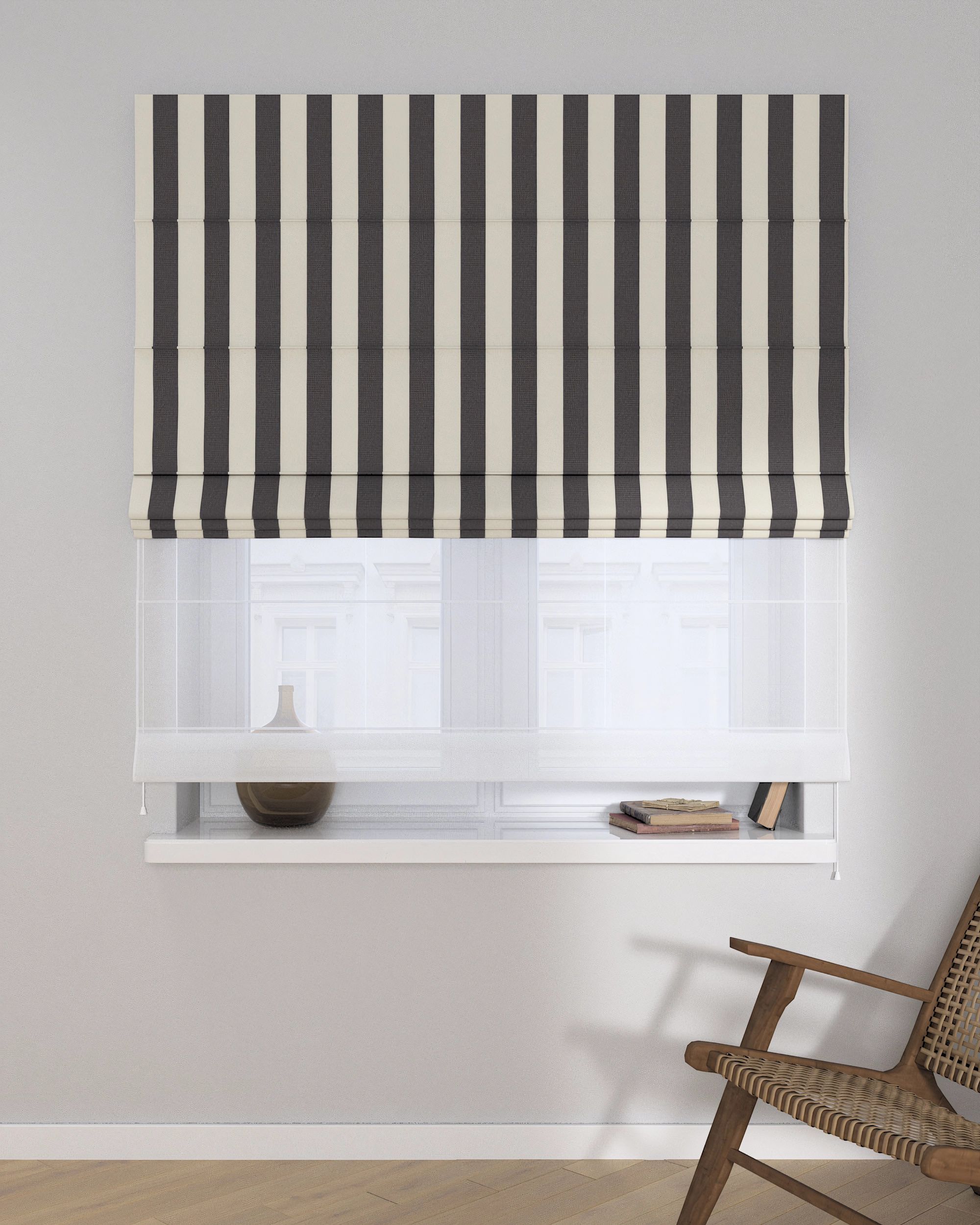 Double layered Roman blind DUO colour black fabric patterned (hover)