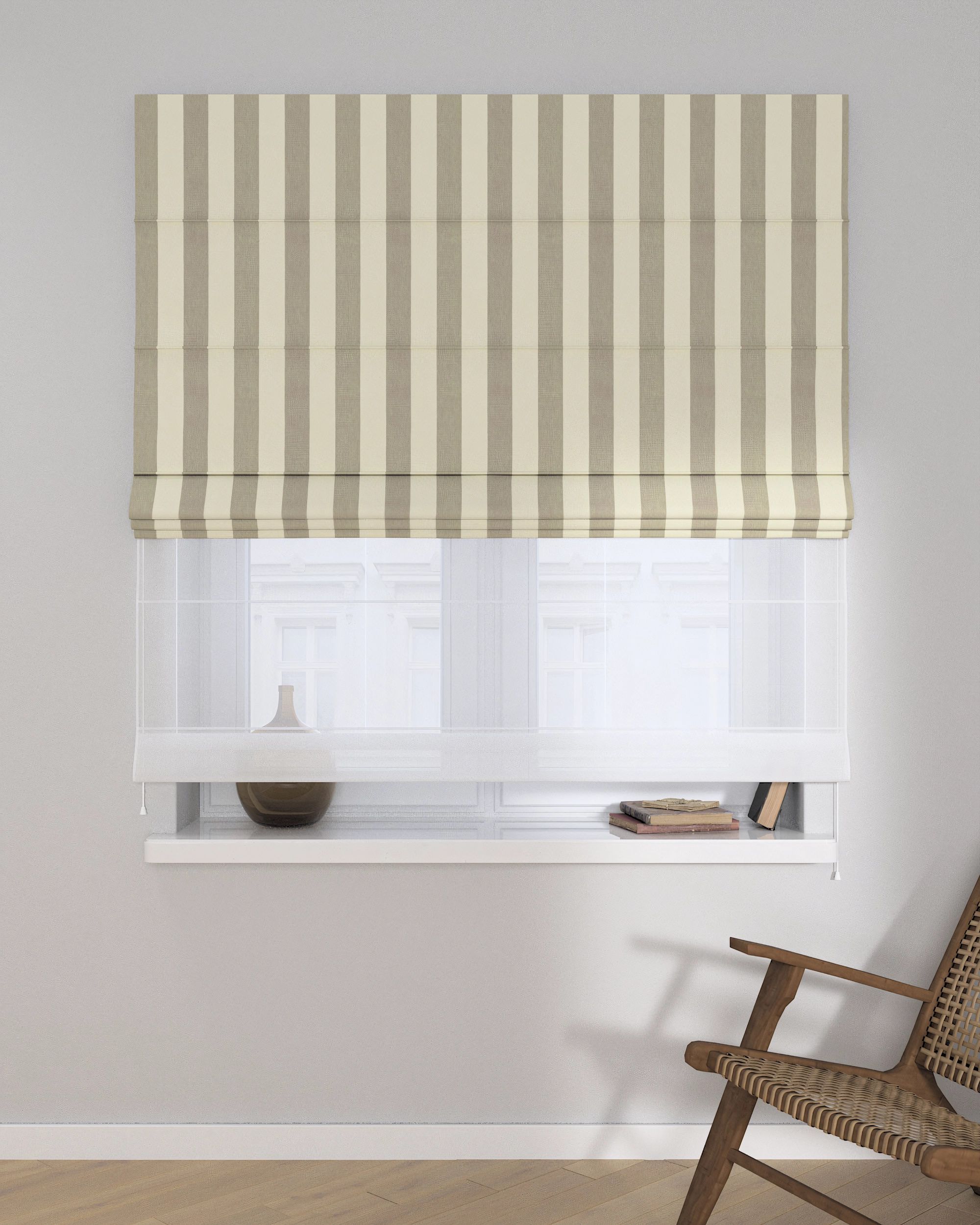Double layered Roman blind DUO colour beige fabric patterned (hover)