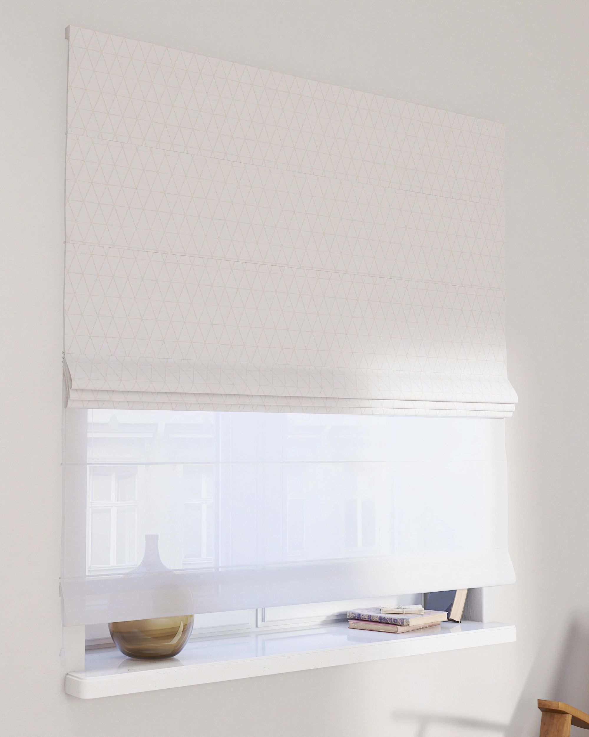 Double layered Roman blind DUO colour cream fabric patterned