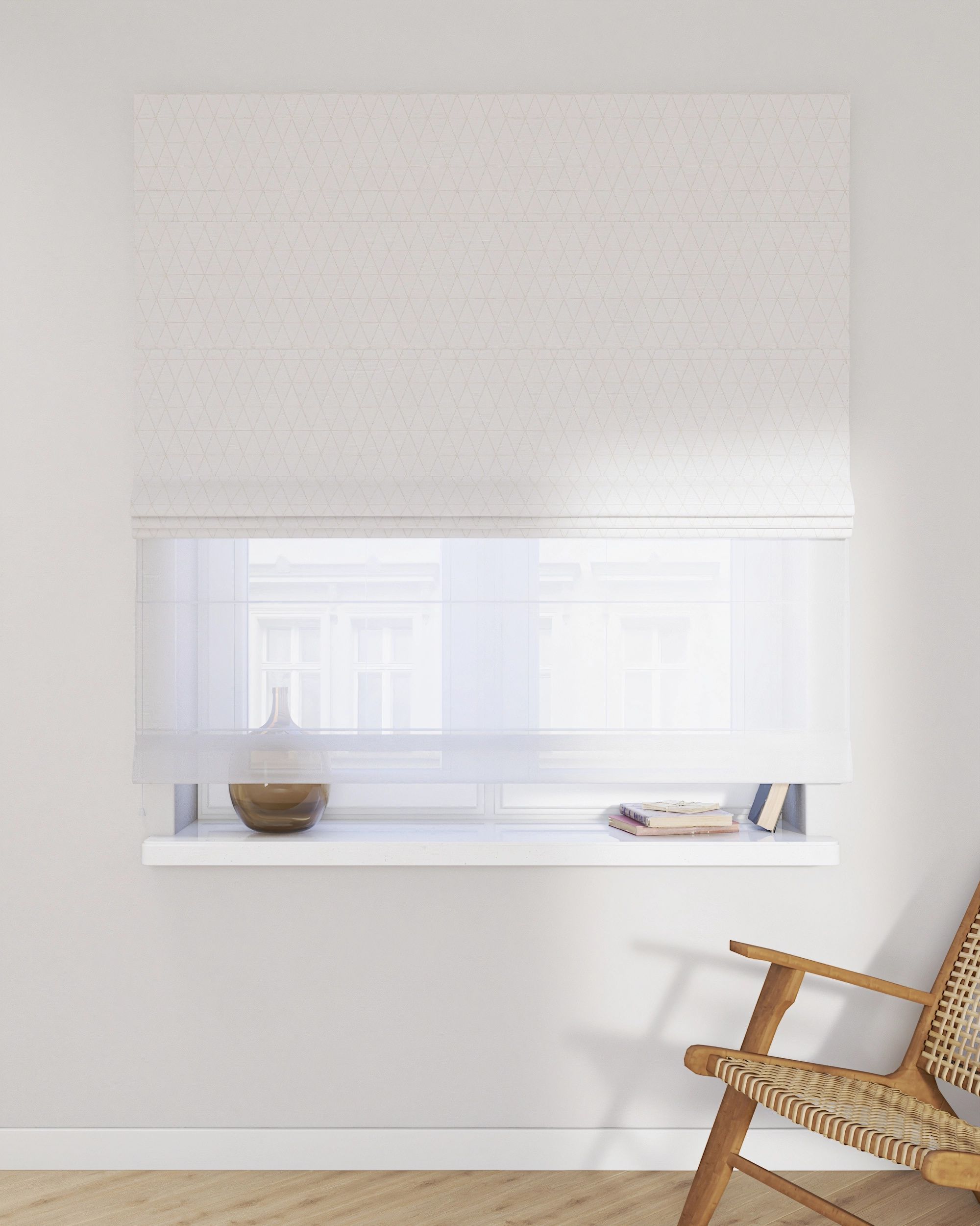 Double layered Roman blind DUO colour cream fabric patterned (hover)