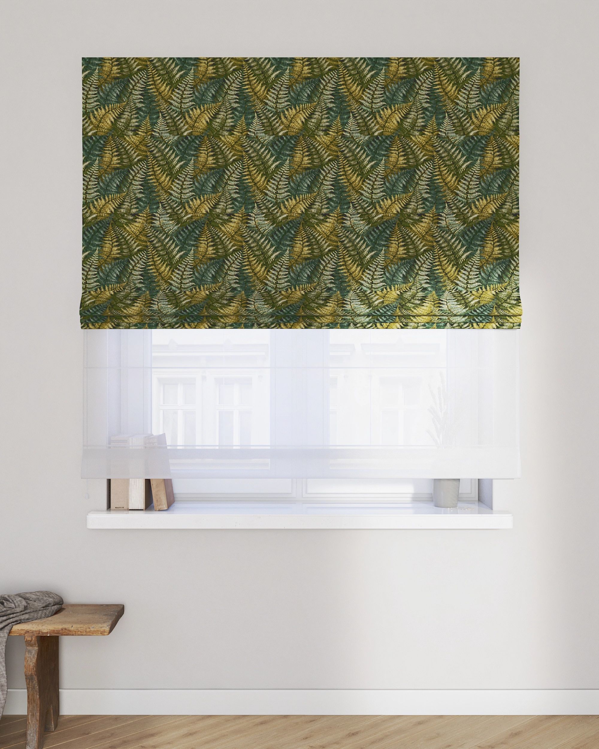 Double layered Roman blind DUO colour green fabric structured, patterned (hover)