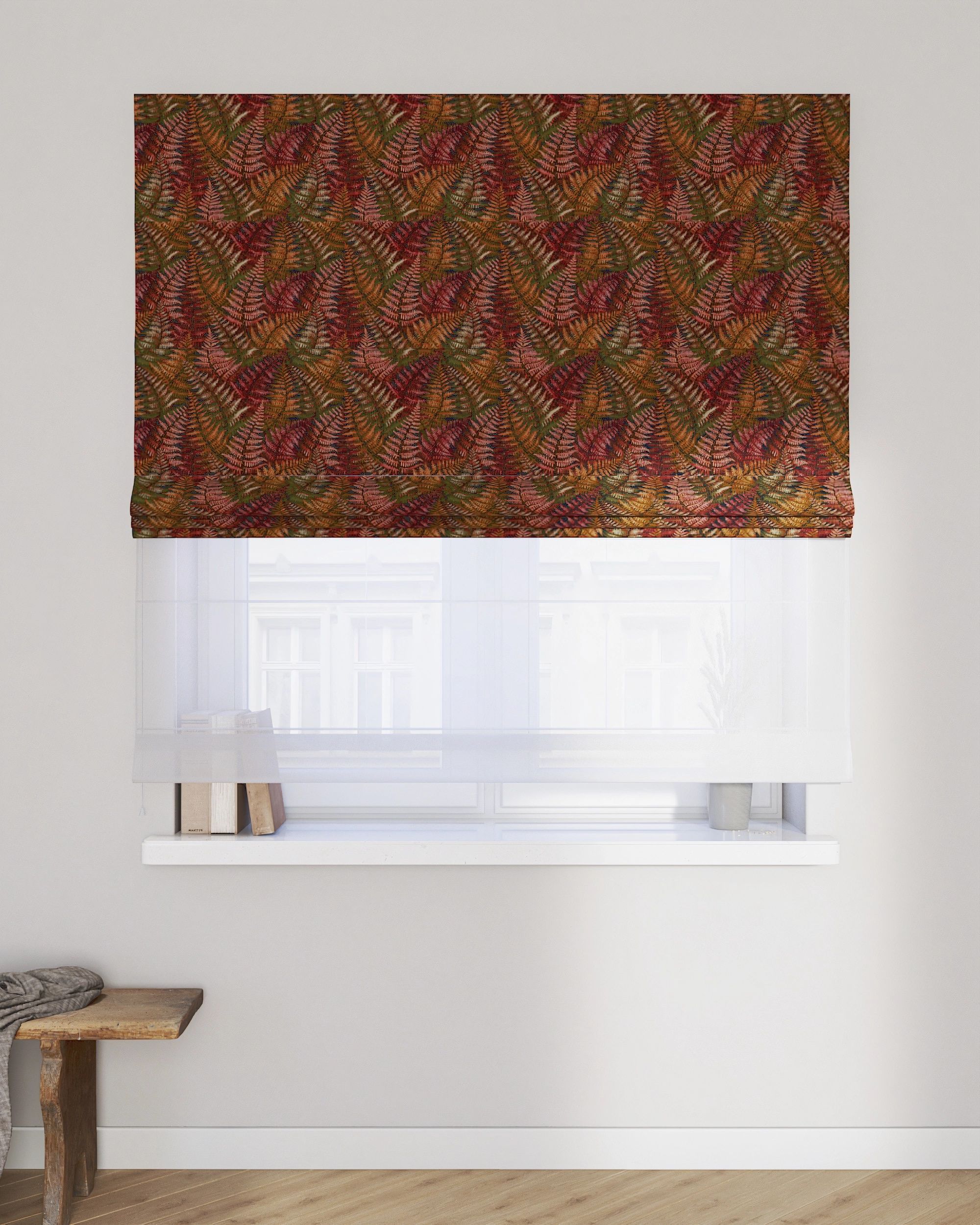 Double layered Roman blind DUO colour burgundy fabric structured, patterned (hover)