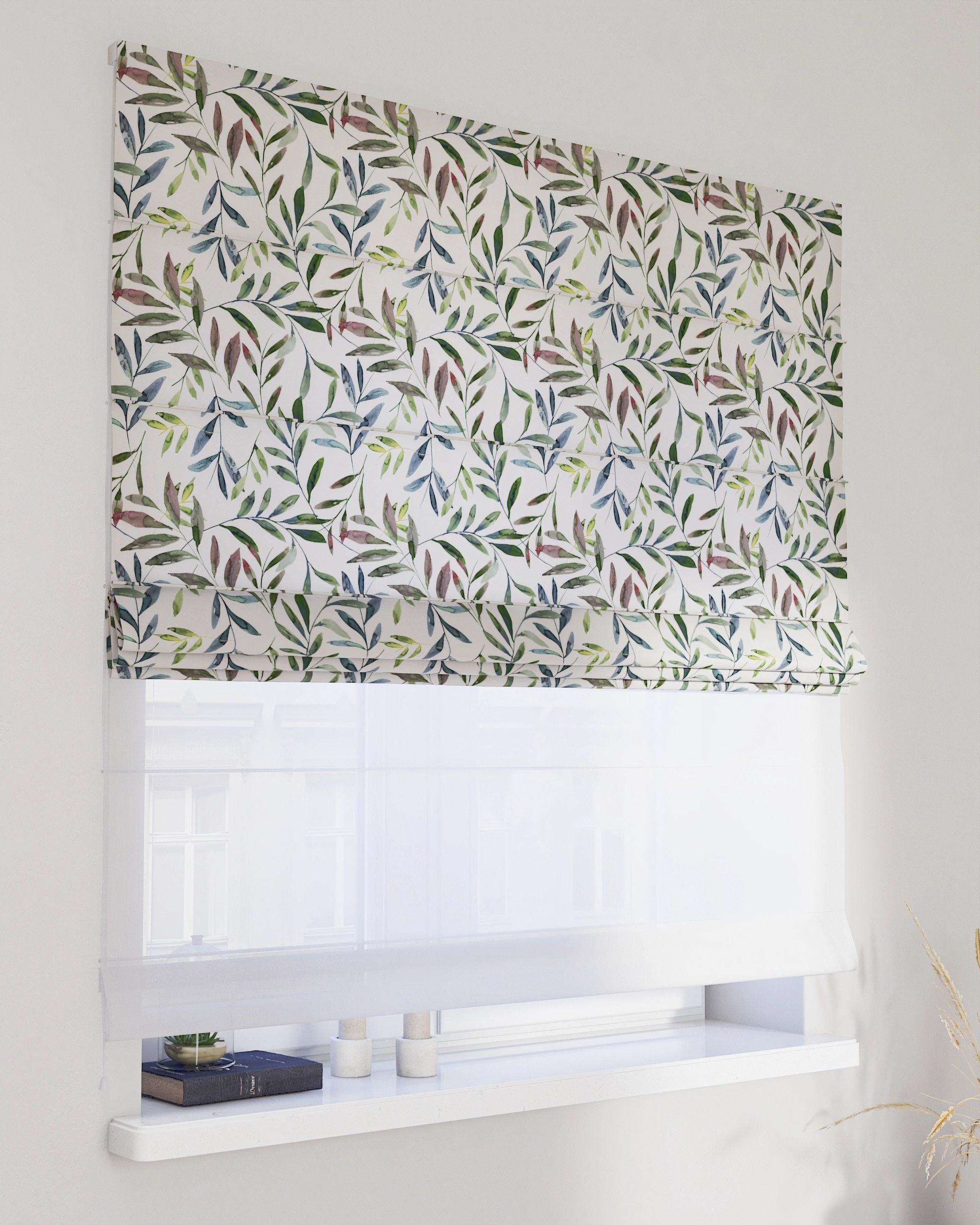 Double layered Roman blind DUO colour multicolour fabric patterned