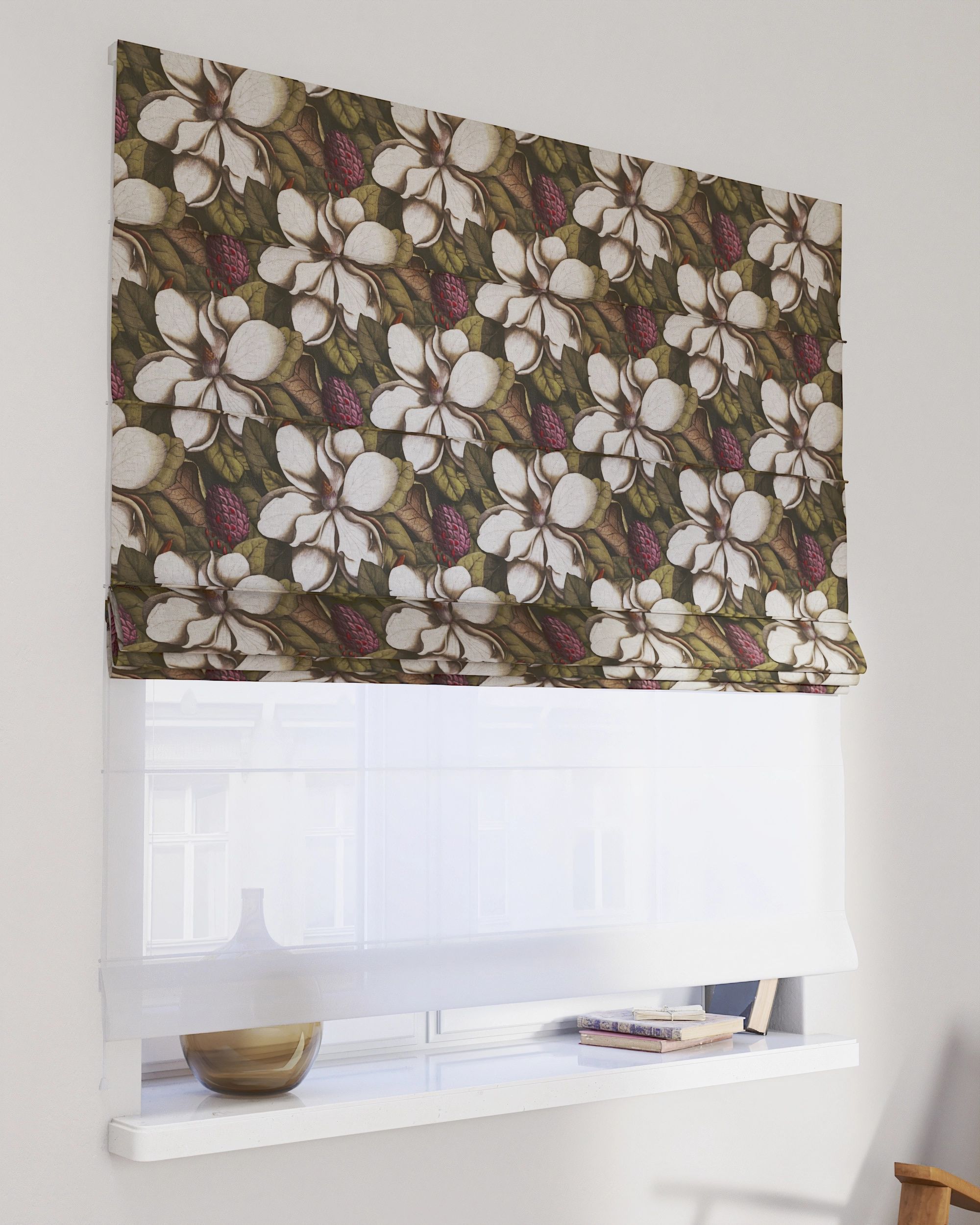 Double layered Roman blind DUO colour multicolour fabric patterned