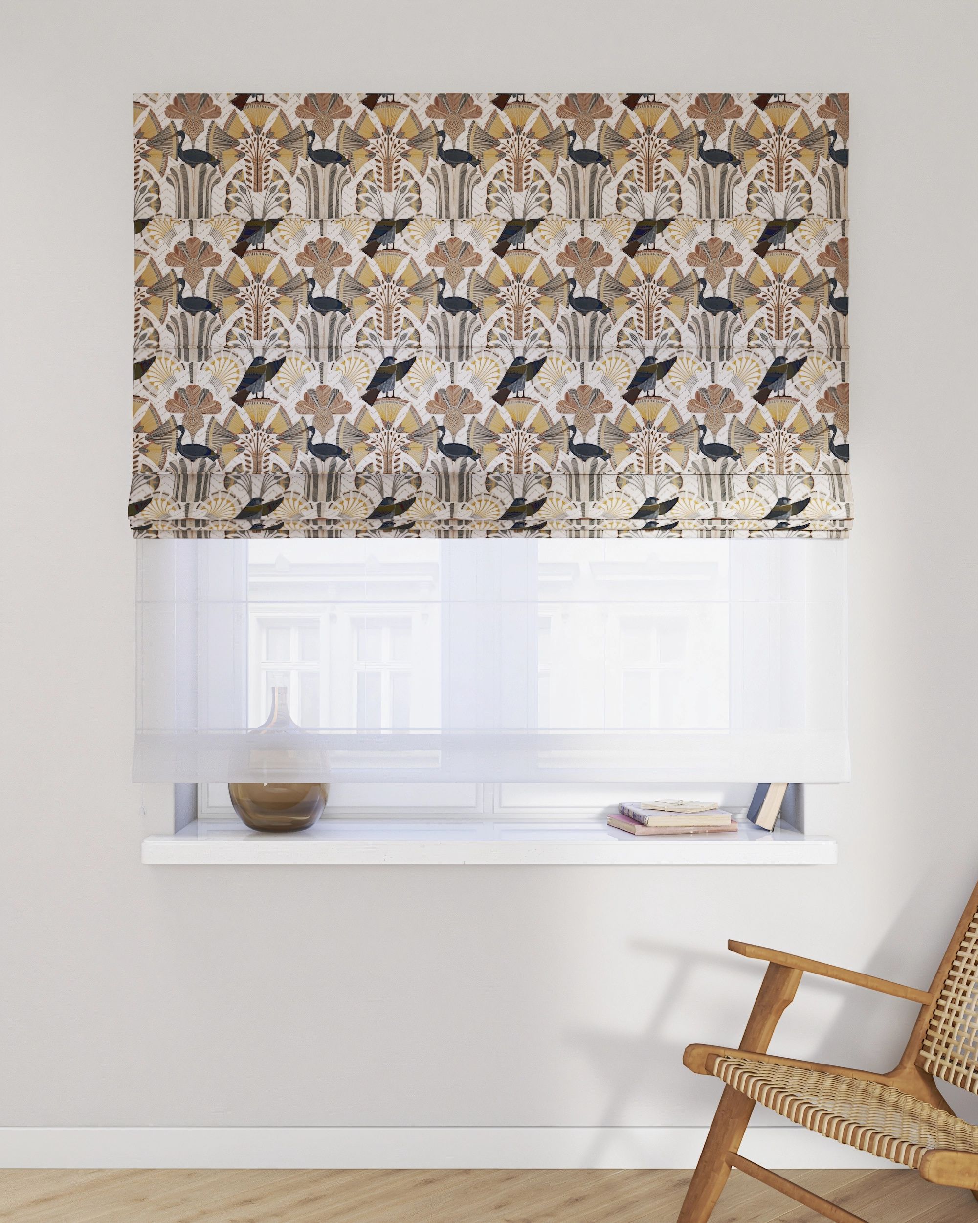 Double layered Roman blind DUO colour brown fabric patterned (hover)