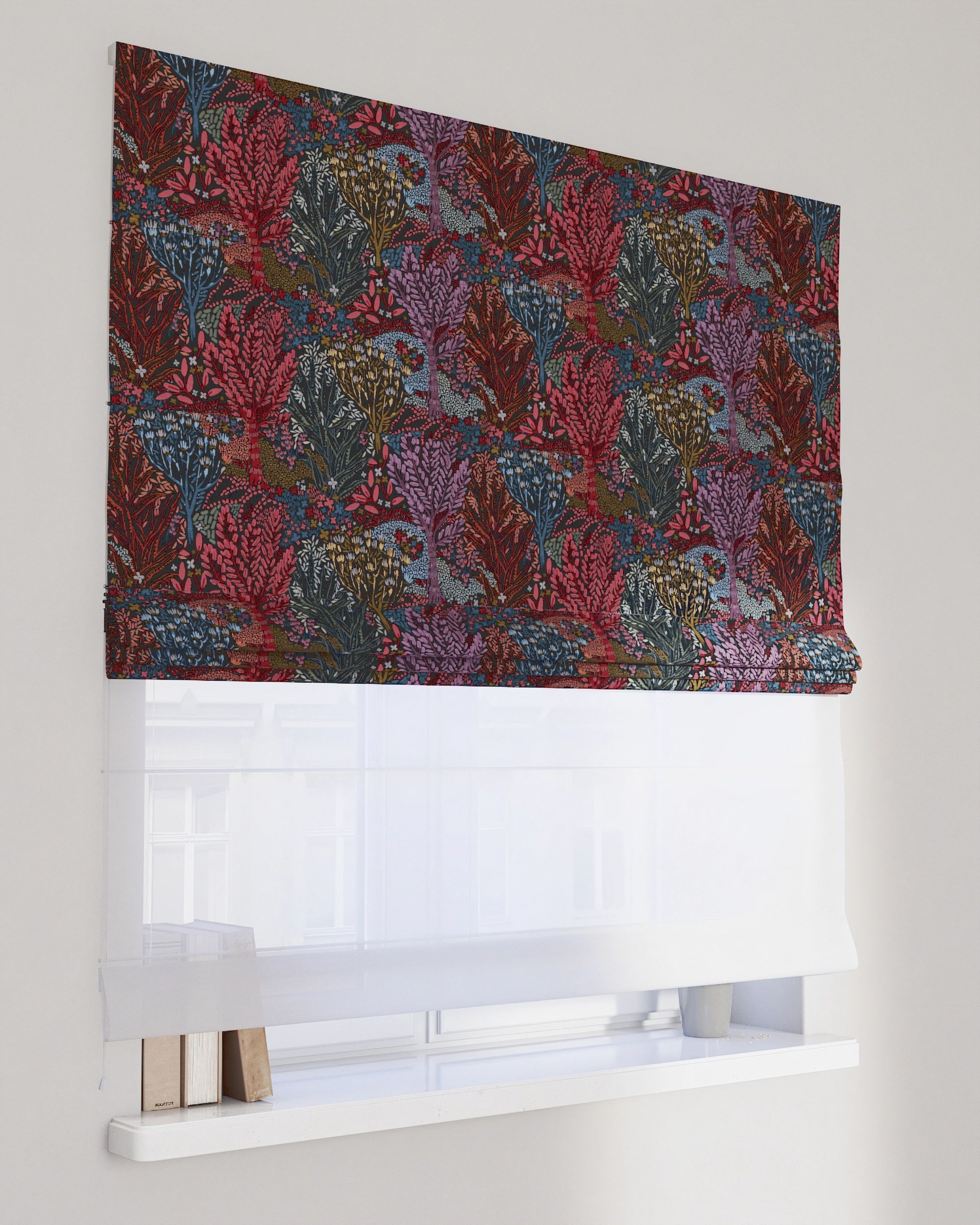 Double layered Roman blind DUO colour multicolour fabric structured, patterned