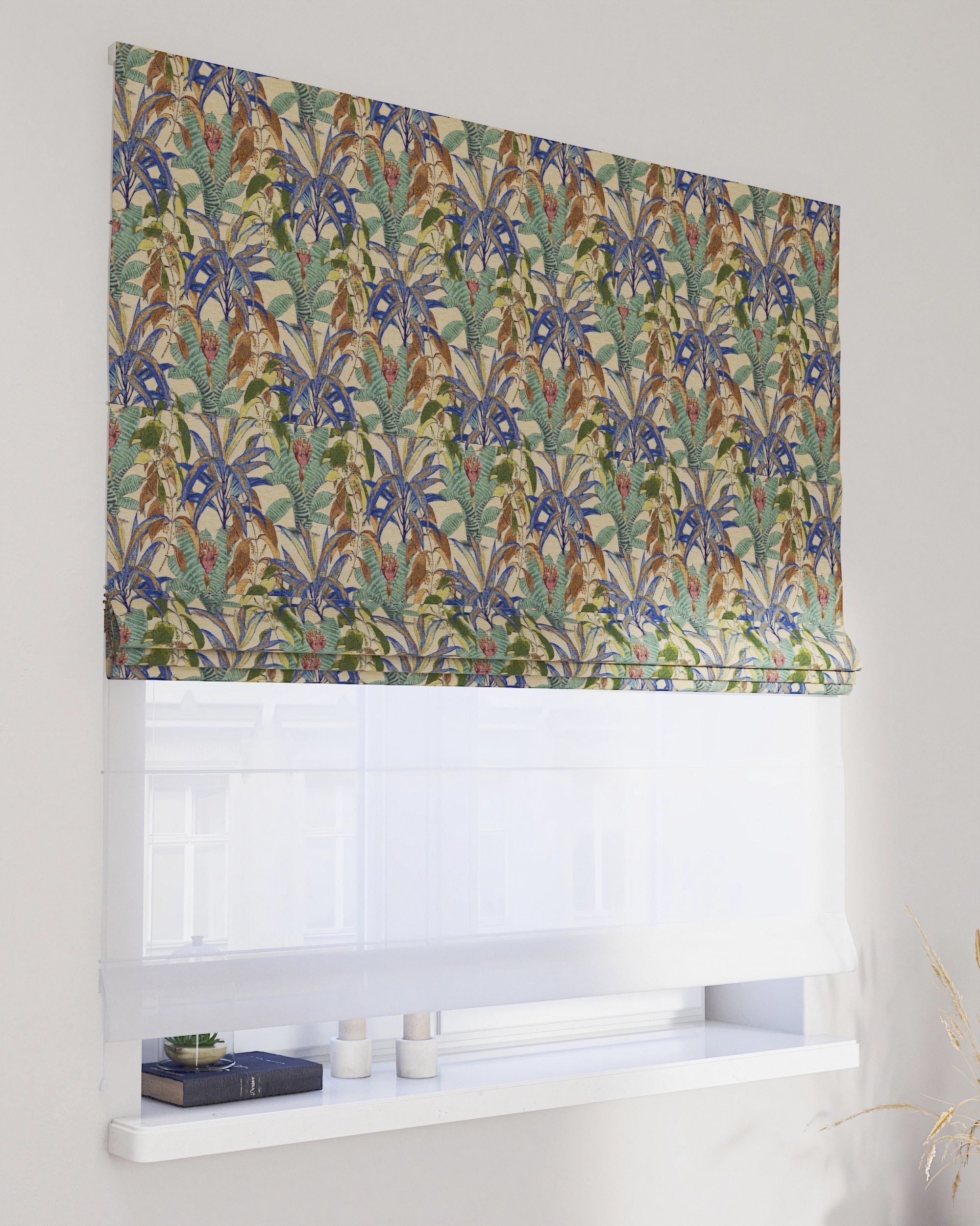 Double layered Roman blind DUO colour multicolour fabric structured, patterned
