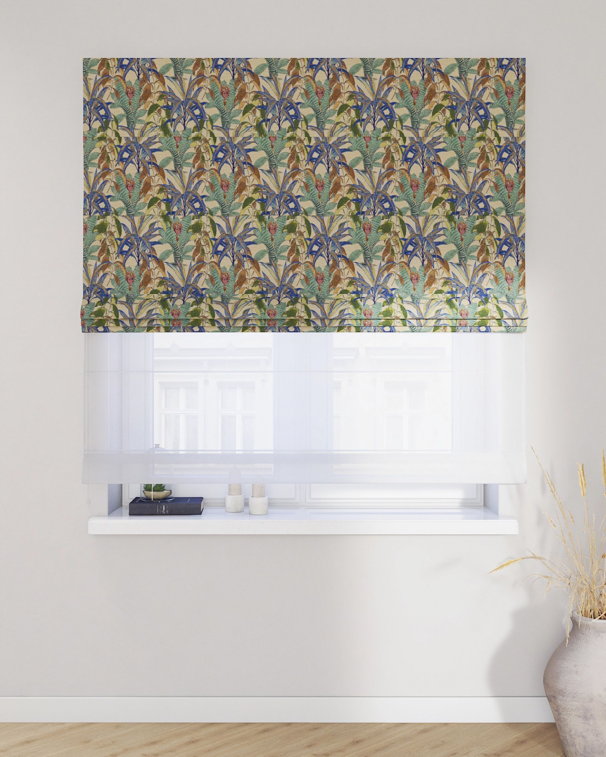 Double layered Roman blind DUO colour multicolour fabric structured, patterned (hover)