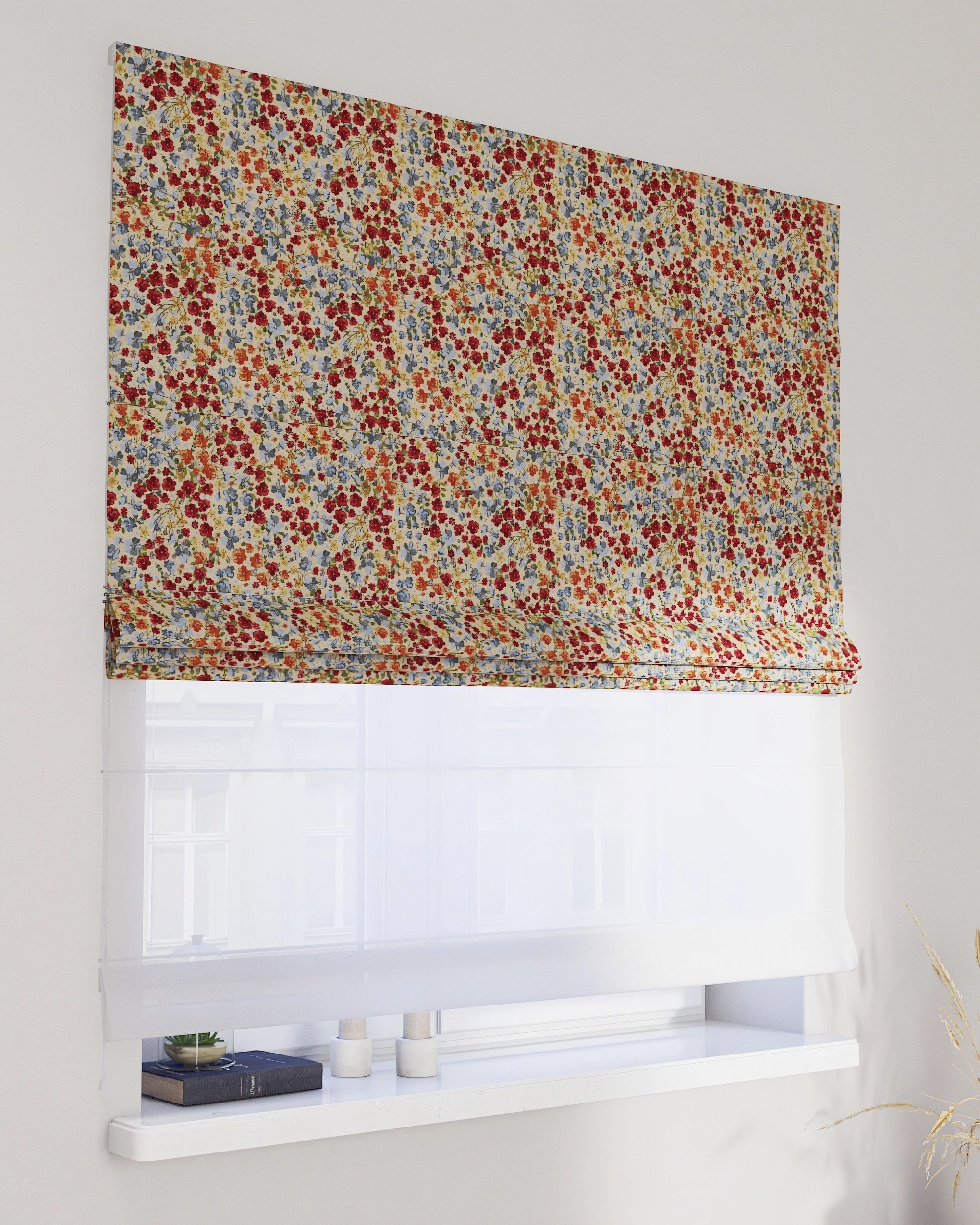 Double layered Roman blind DUO colour multicolour fabric structured, patterned