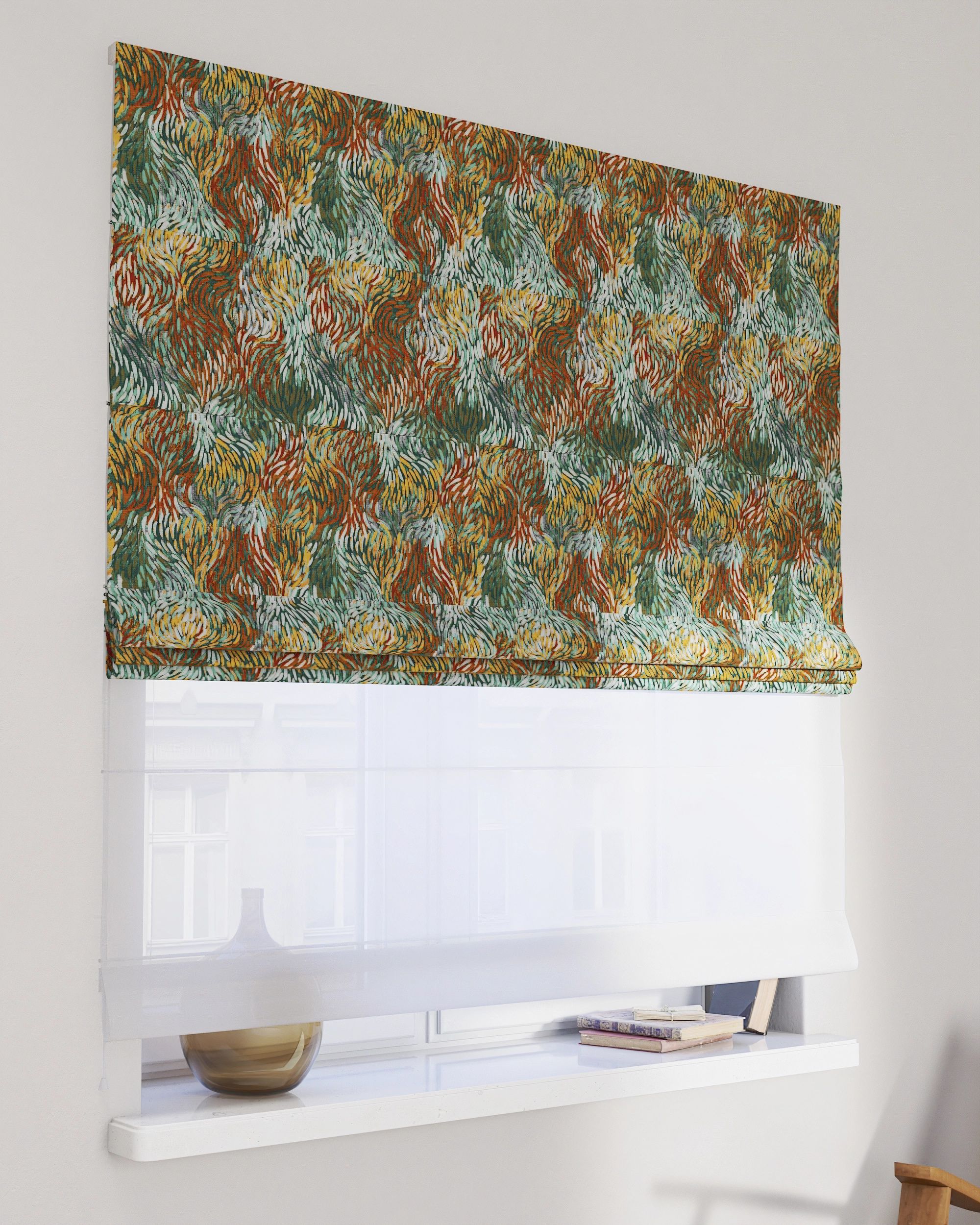 Double layered Roman blind DUO colour multicolour fabric structured, patterned