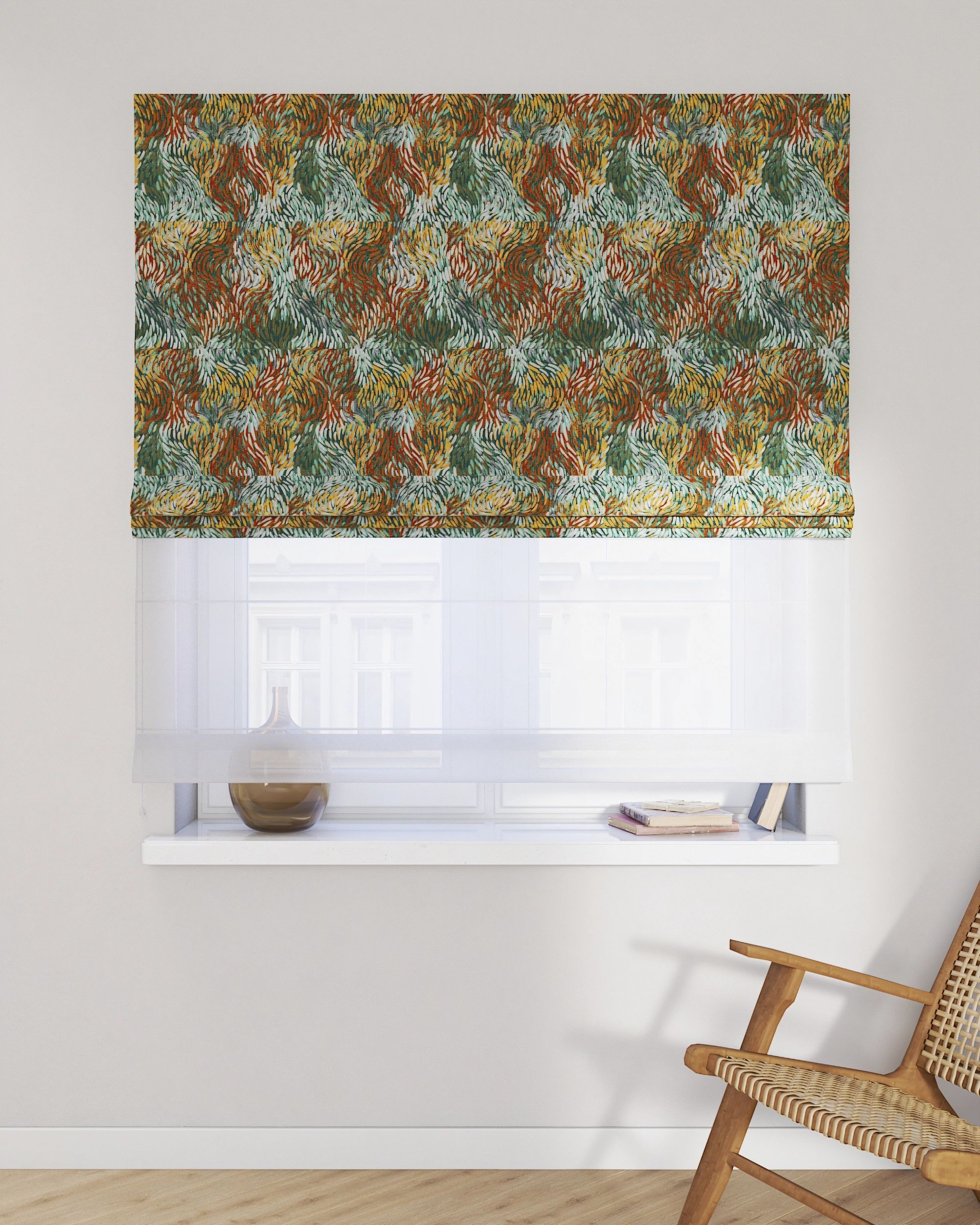 Double layered Roman blind DUO colour multicolour fabric structured, patterned (hover)