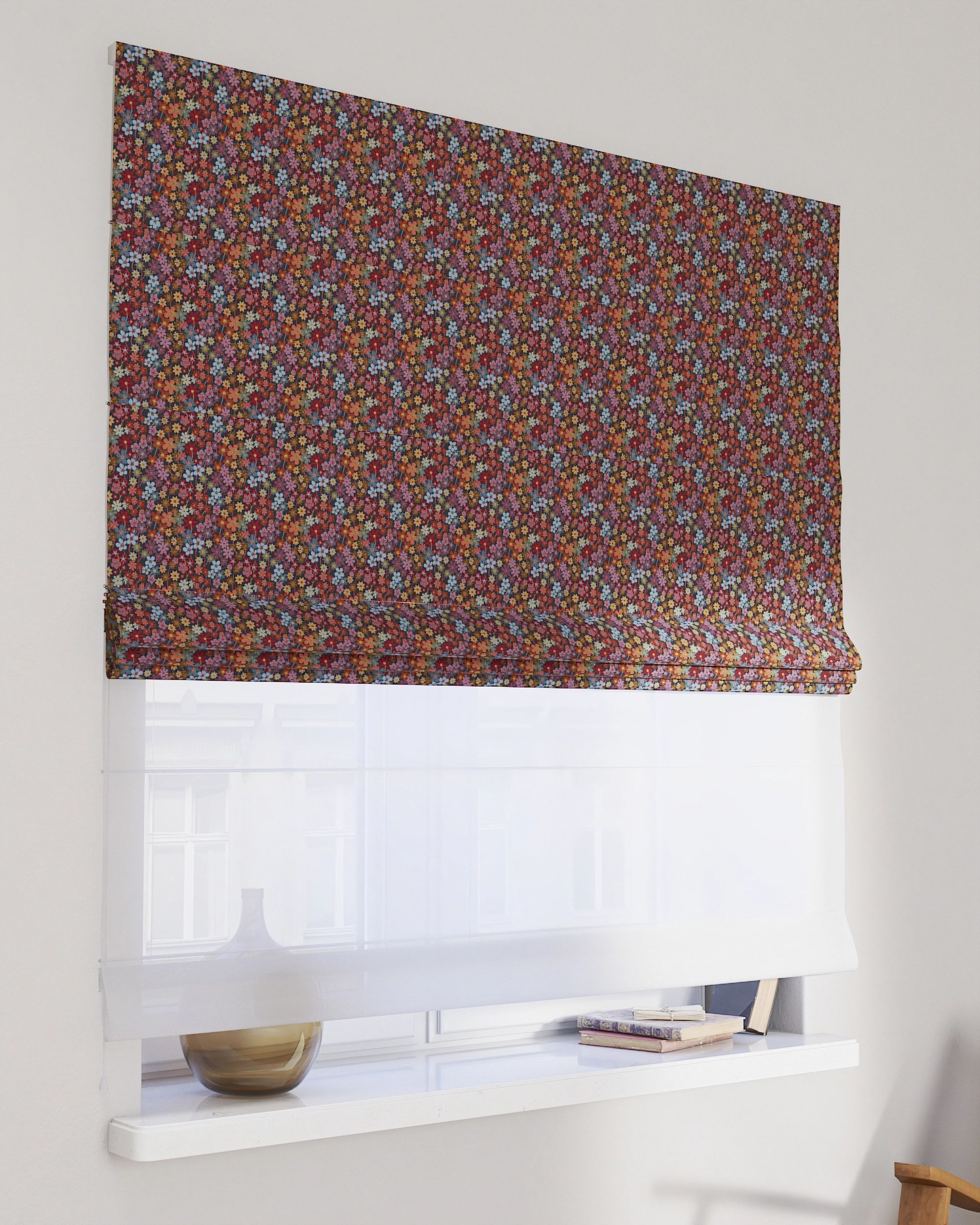 Double layered Roman blind DUO colour multicolour fabric structured, patterned