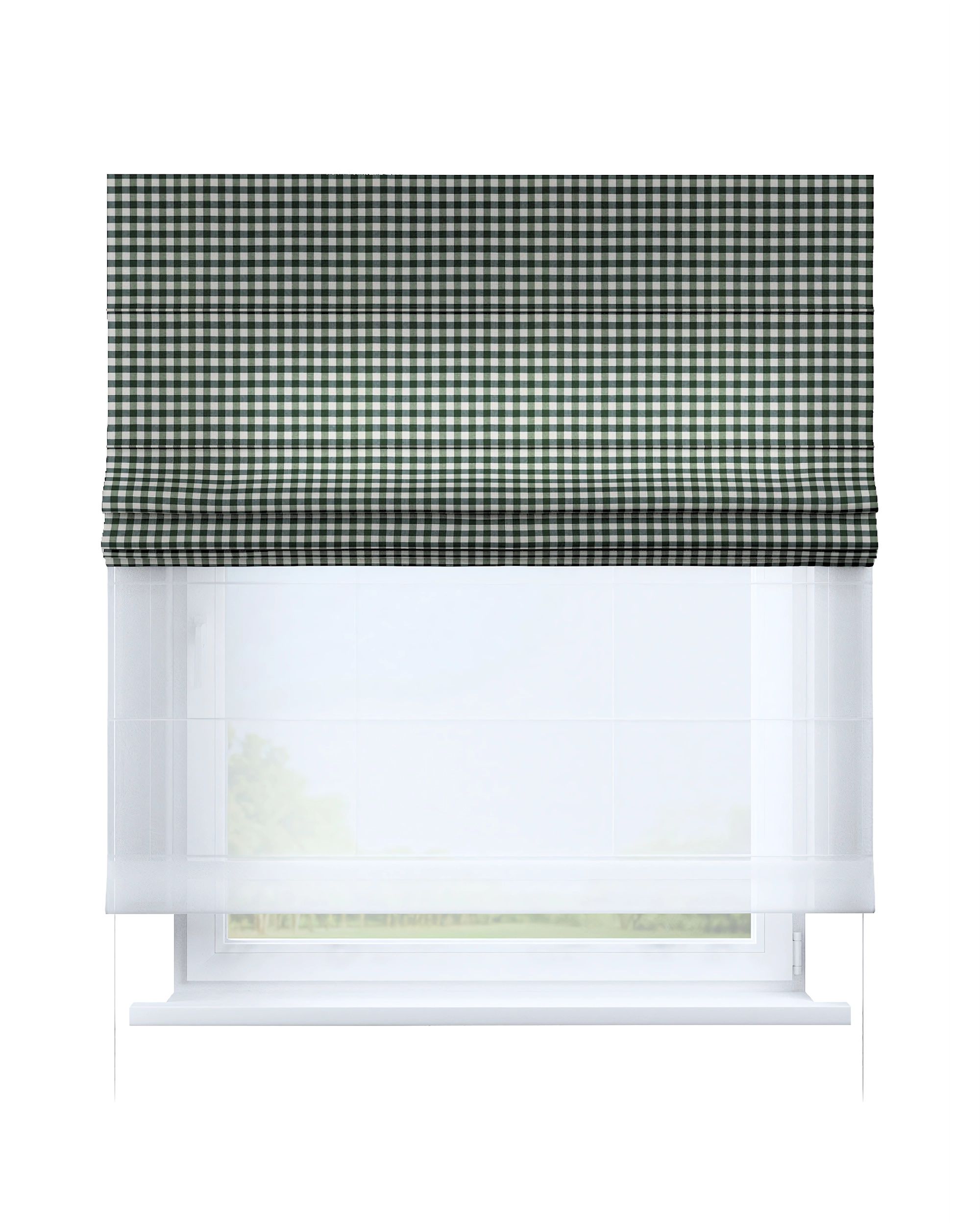 Double layered Roman blind DUO colour green fabric patterned