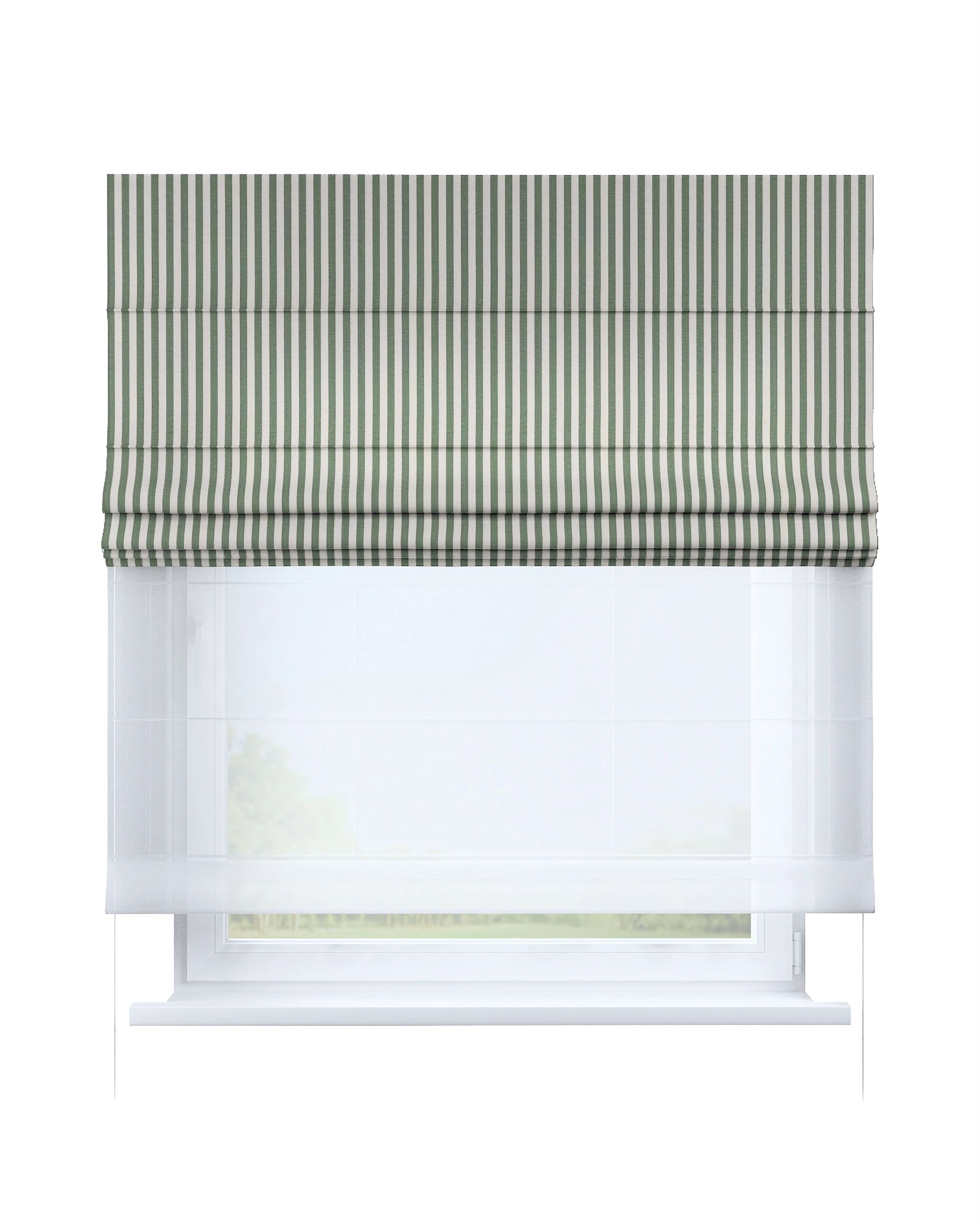 Double layered Roman blind DUO colour green fabric patterned