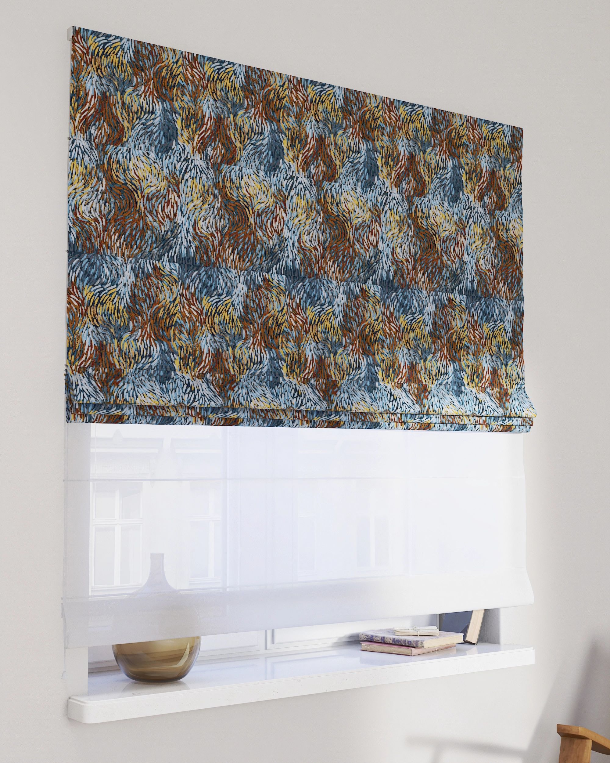Double layered Roman blind DUO colour multicolour fabric structured, patterned
