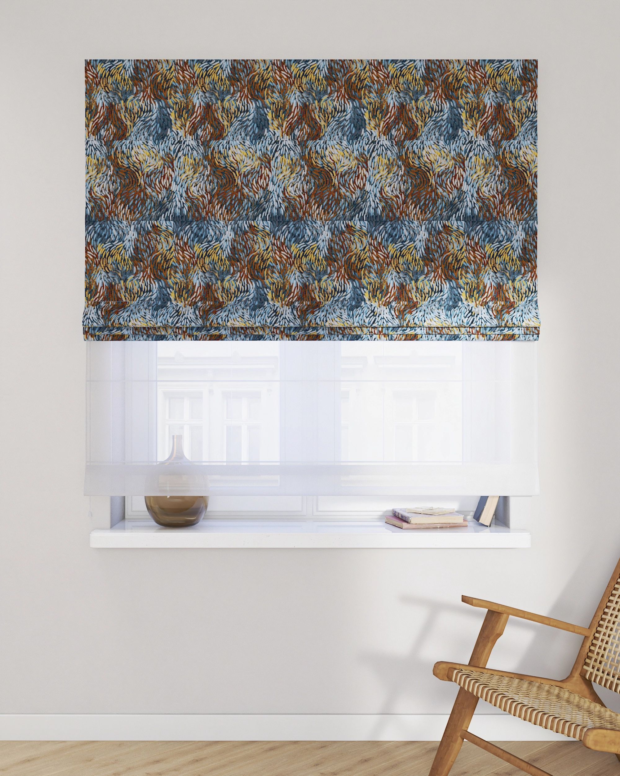Double layered Roman blind DUO colour multicolour fabric structured, patterned (hover)