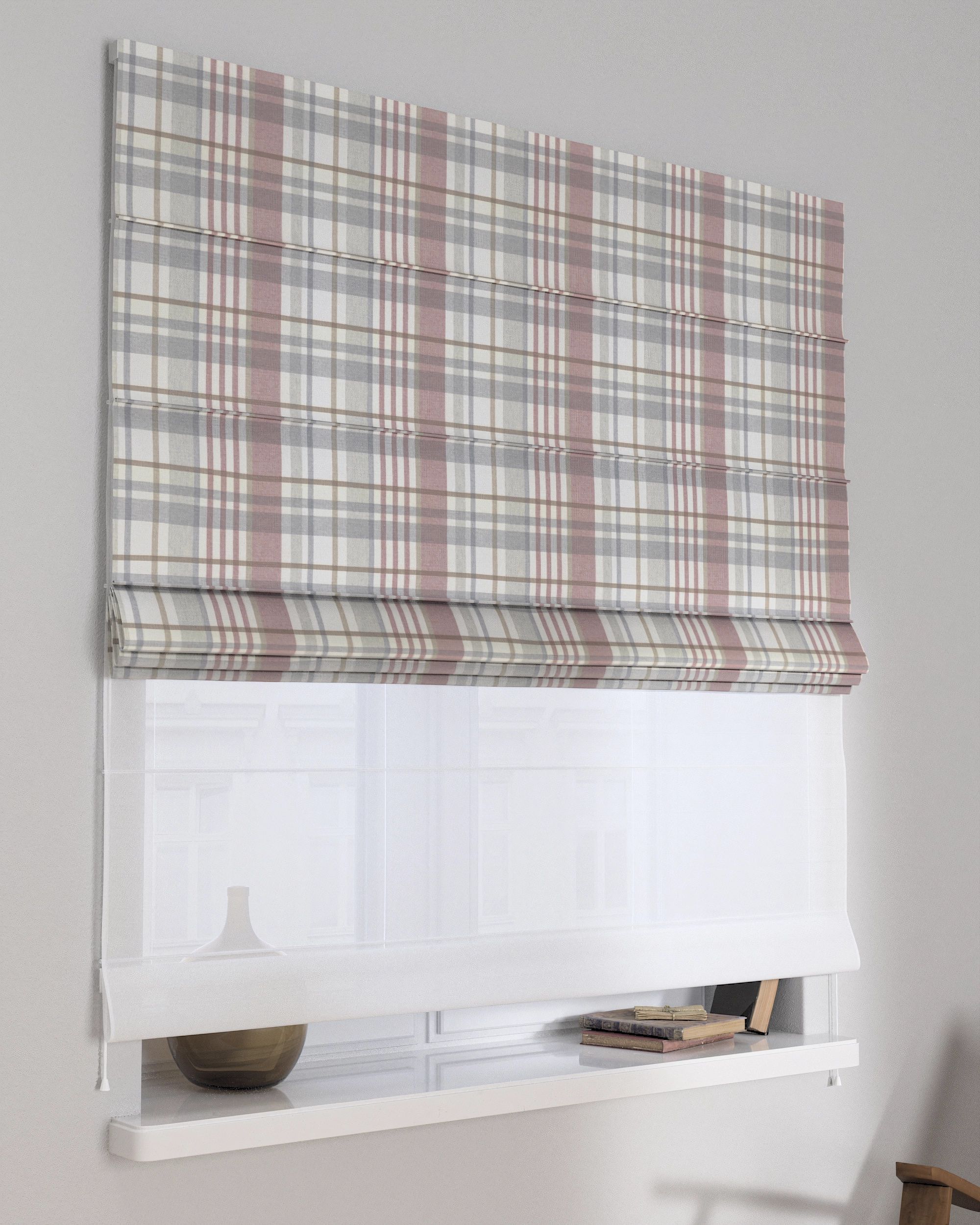 Double layered Roman blind DUO colour grey fabric patterned (hover)