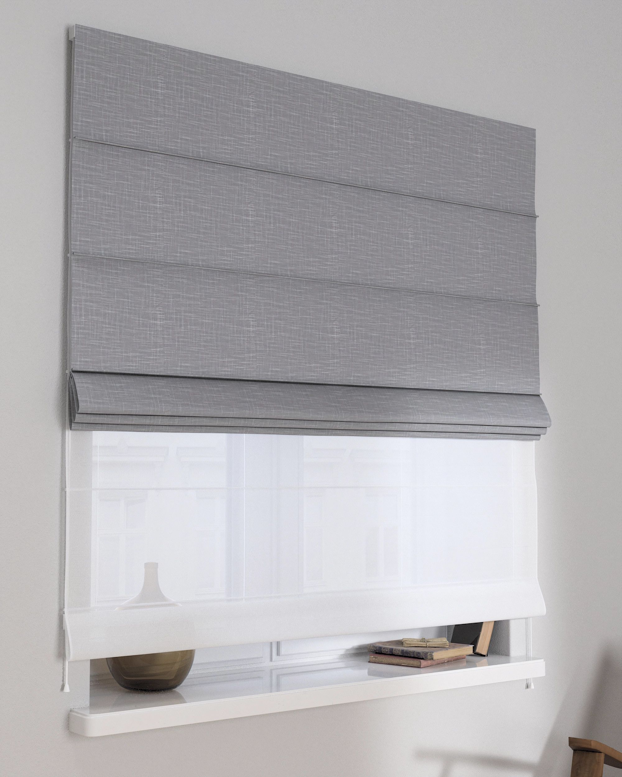 Double layered Roman blind DUO colour grey fabric structured