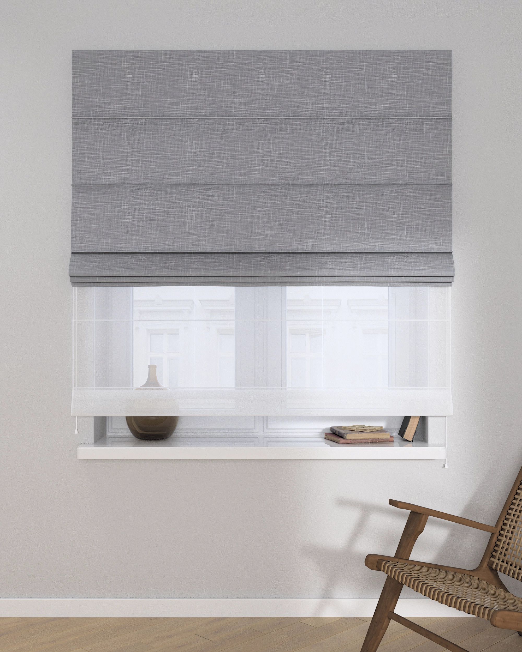 Double layered Roman blind DUO colour grey fabric structured (hover)