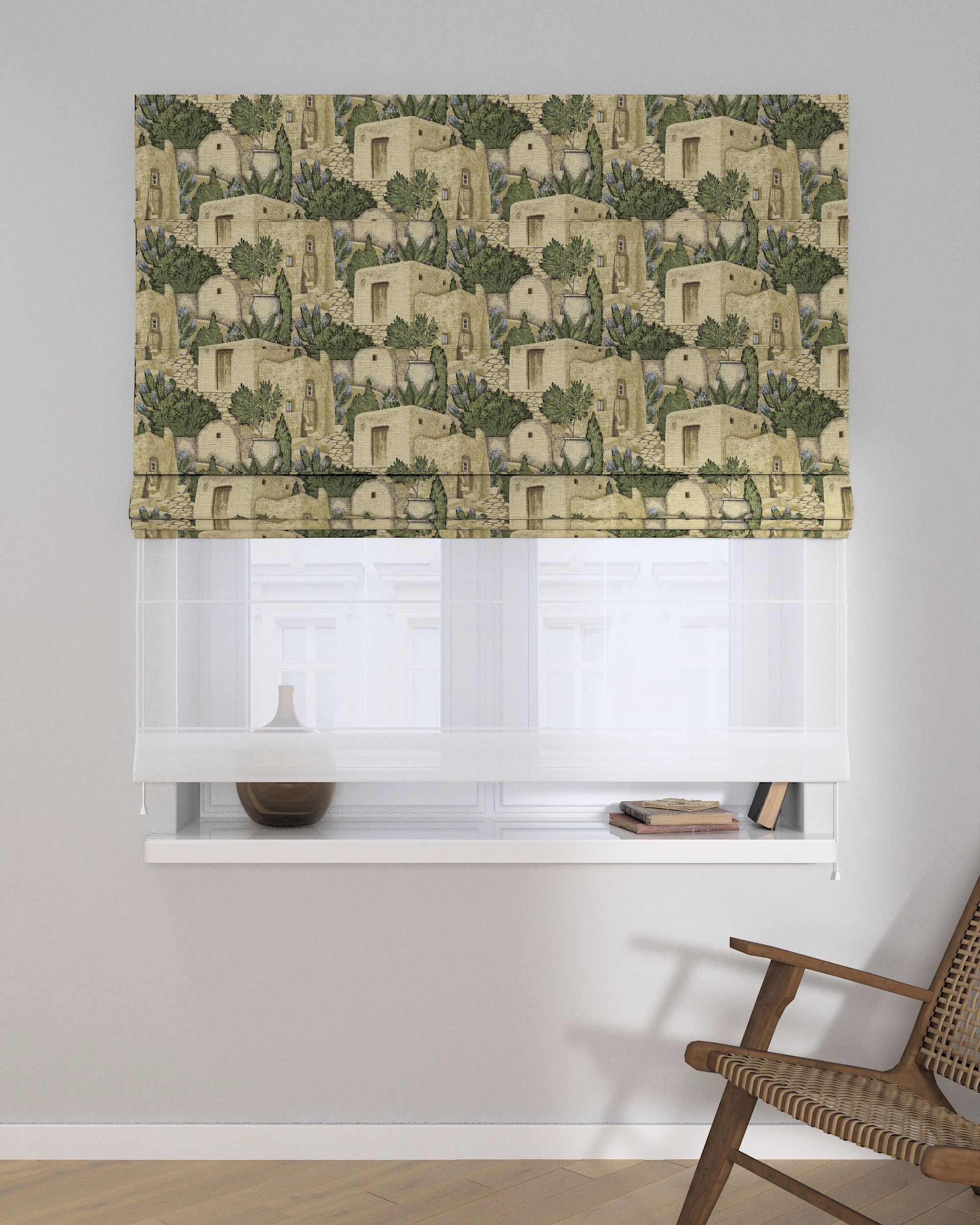 Double layered Roman blind DUO colour beige fabric structured, patterned (hover)