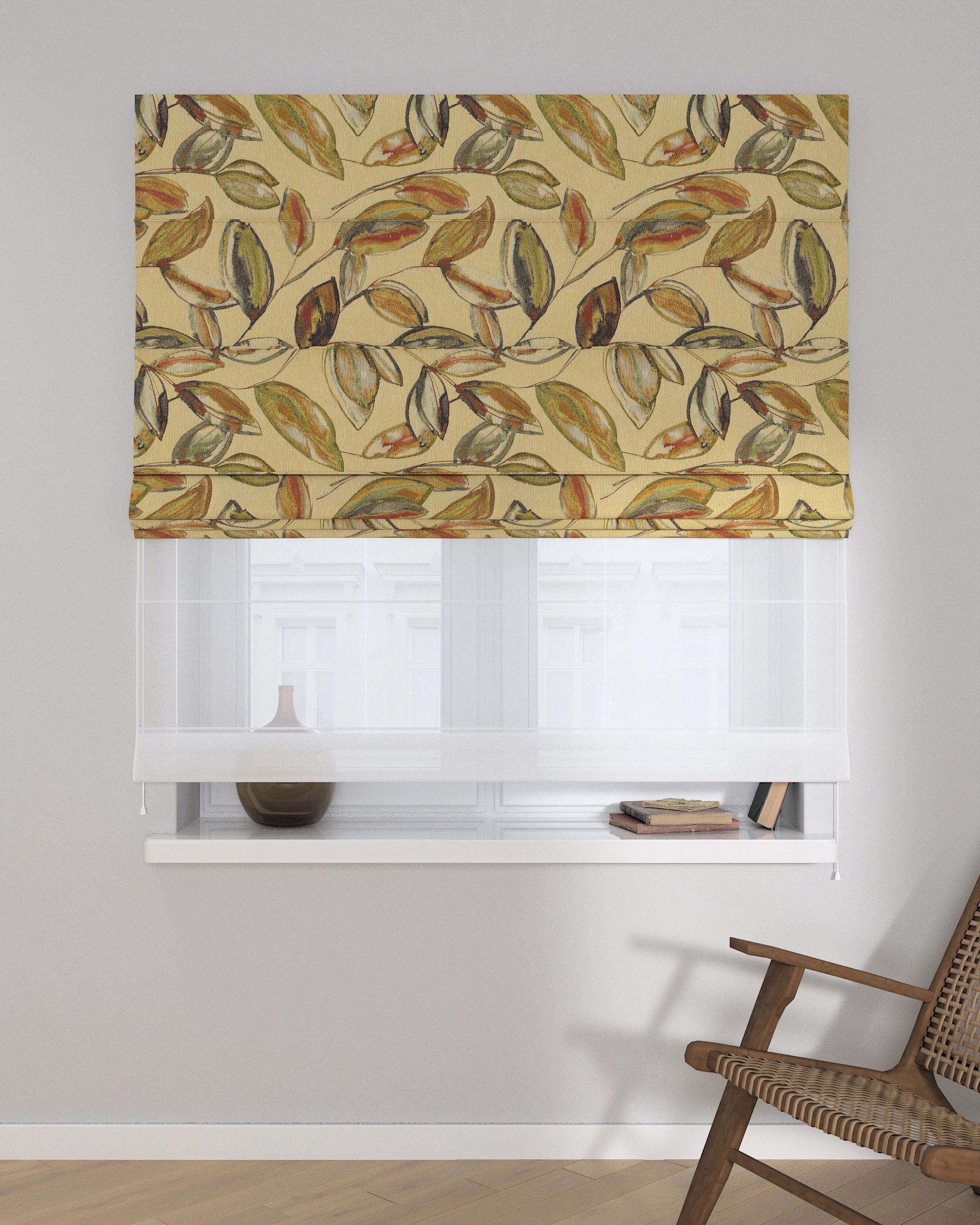 Double layered Roman blind DUO colour beige fabric structured, patterned (hover)