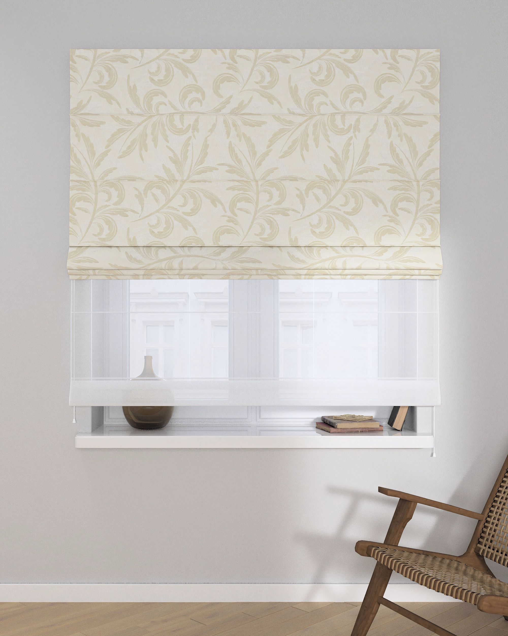 Double layered Roman blind DUO colour grey fabric gloss, structured, patterned (hover)