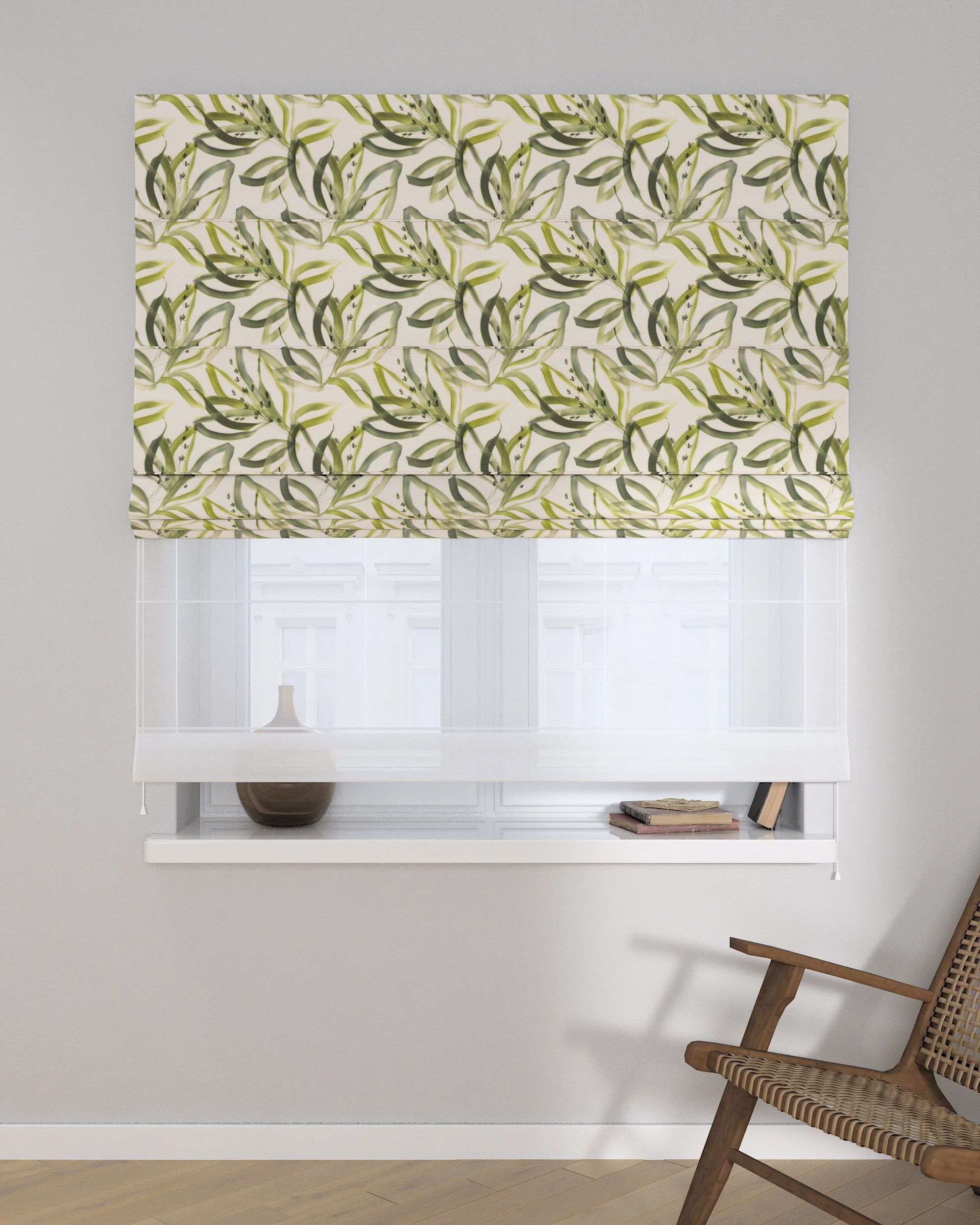 Double layered Roman blind DUO colour green fabric patterned (hover)