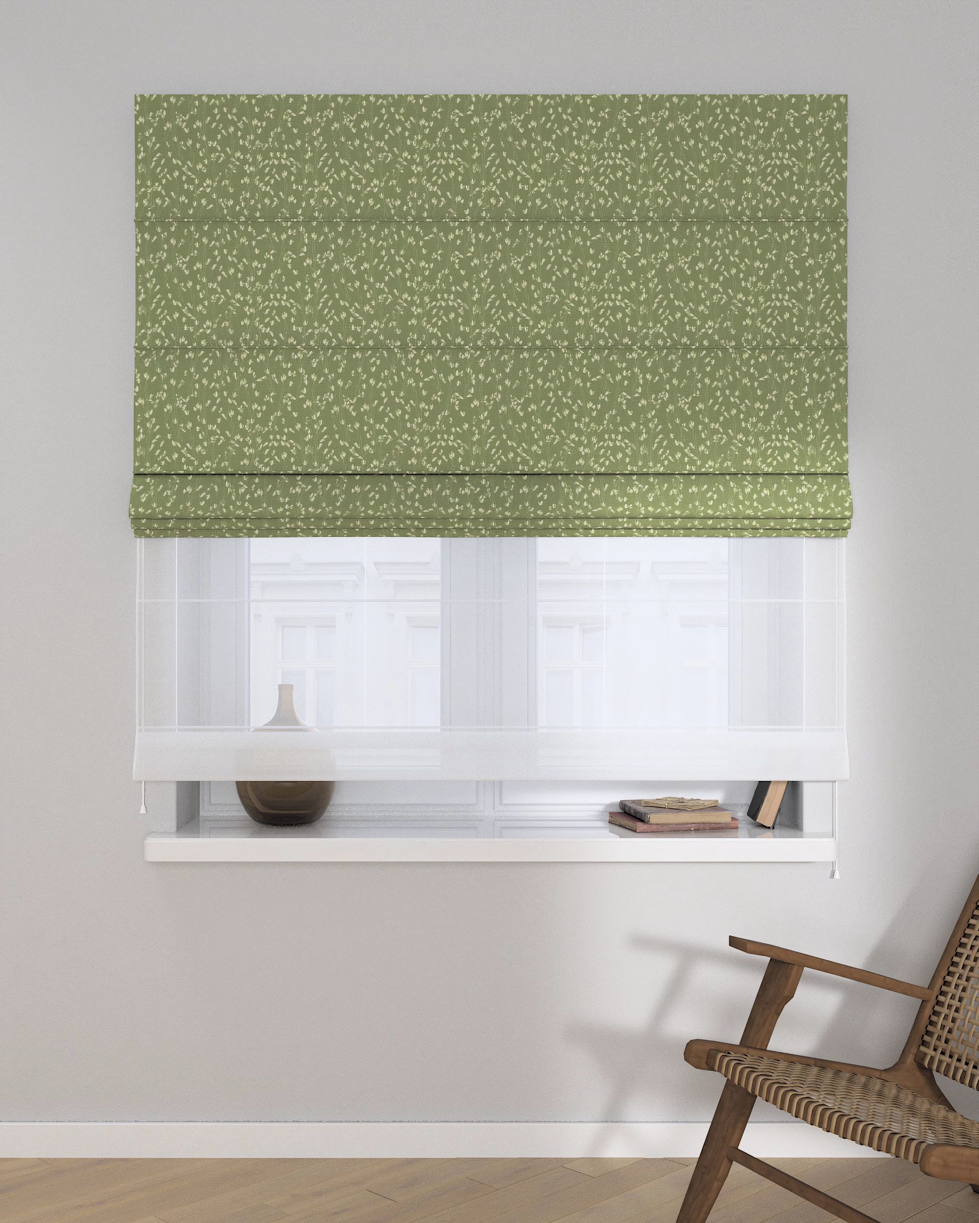 Double layered Roman blind DUO colour green fabric patterned (hover)