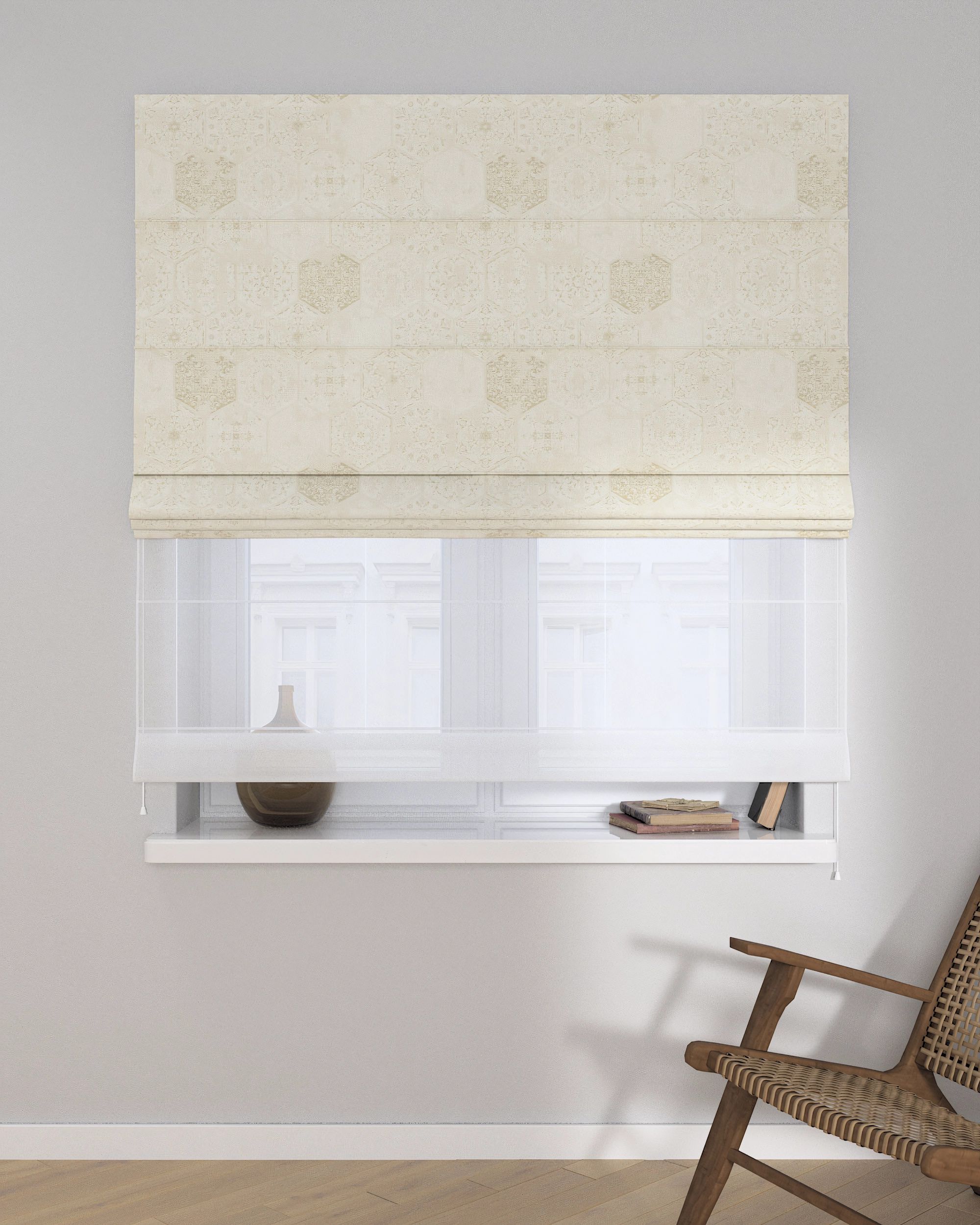 Double layered Roman blind DUO colour cream fabric gloss, structured, patterned (hover)