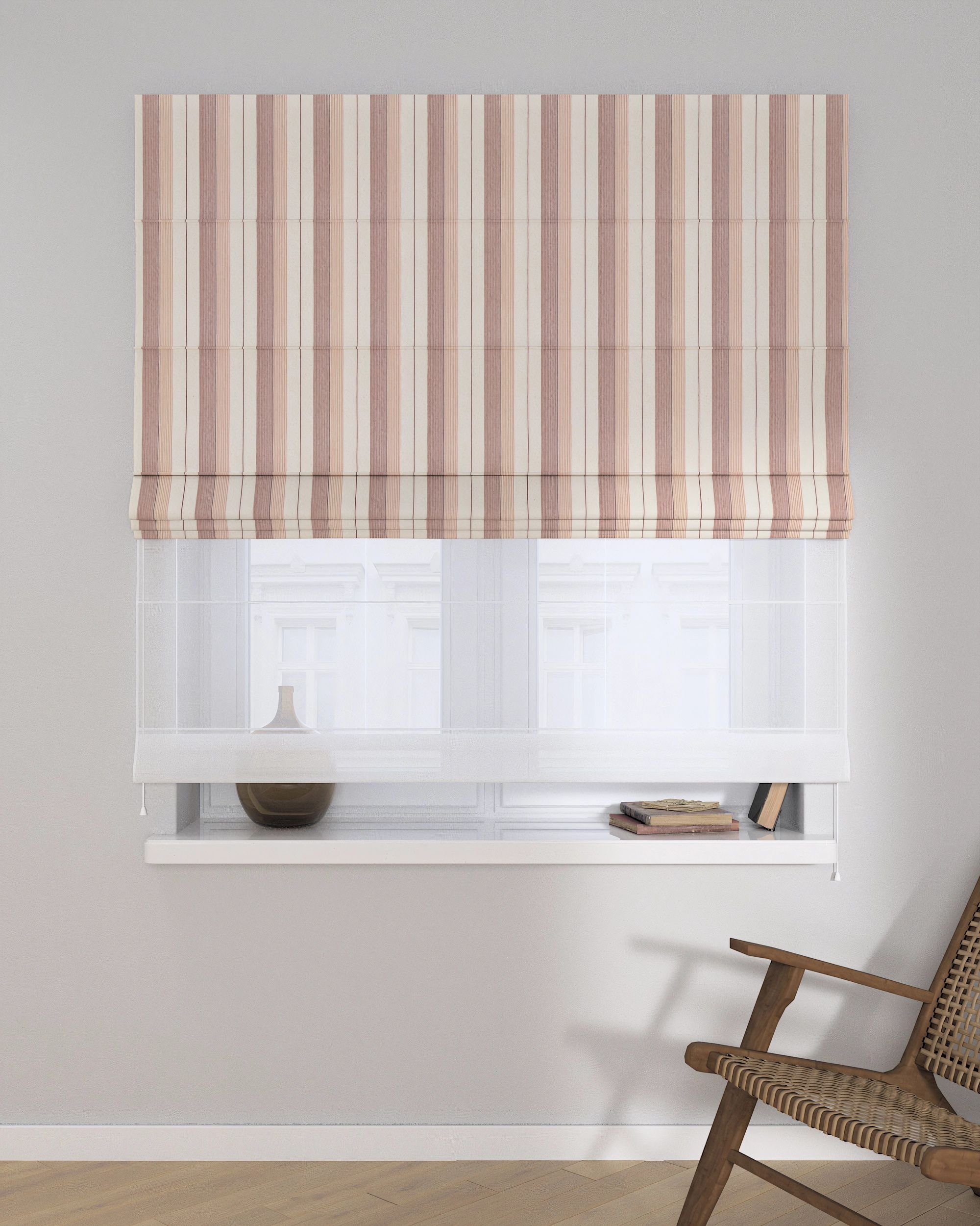 Double layered Roman blind DUO colour red fabric structured, patterned (hover)