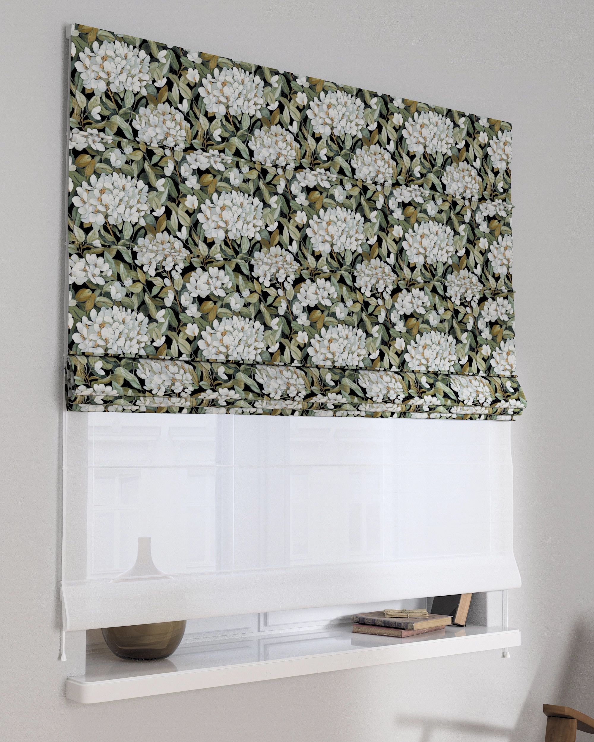 Double layered Roman blind DUO colour multicolour fabric structured, patterned