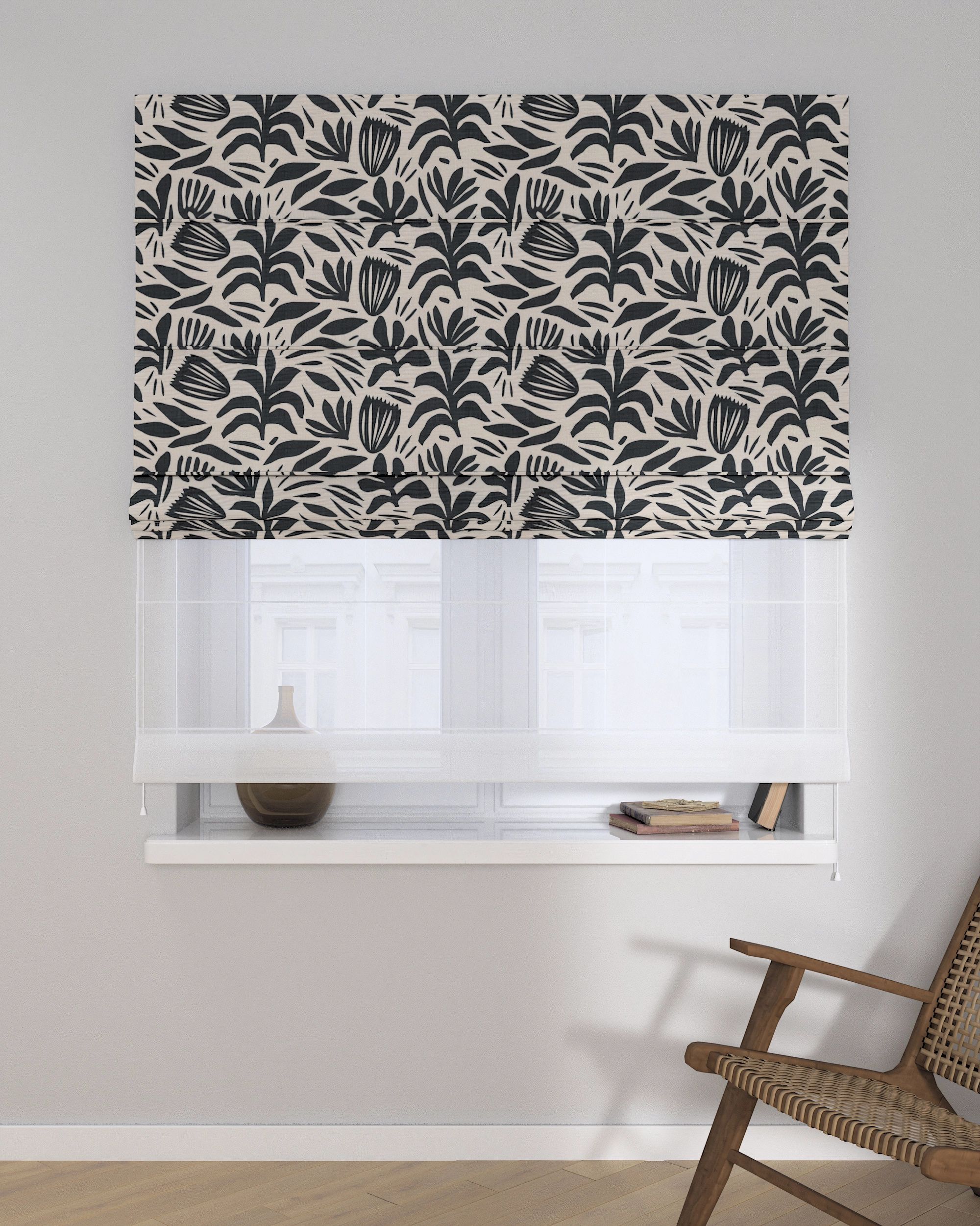 Double layered Roman blind DUO colour black fabric structured, patterned (hover)