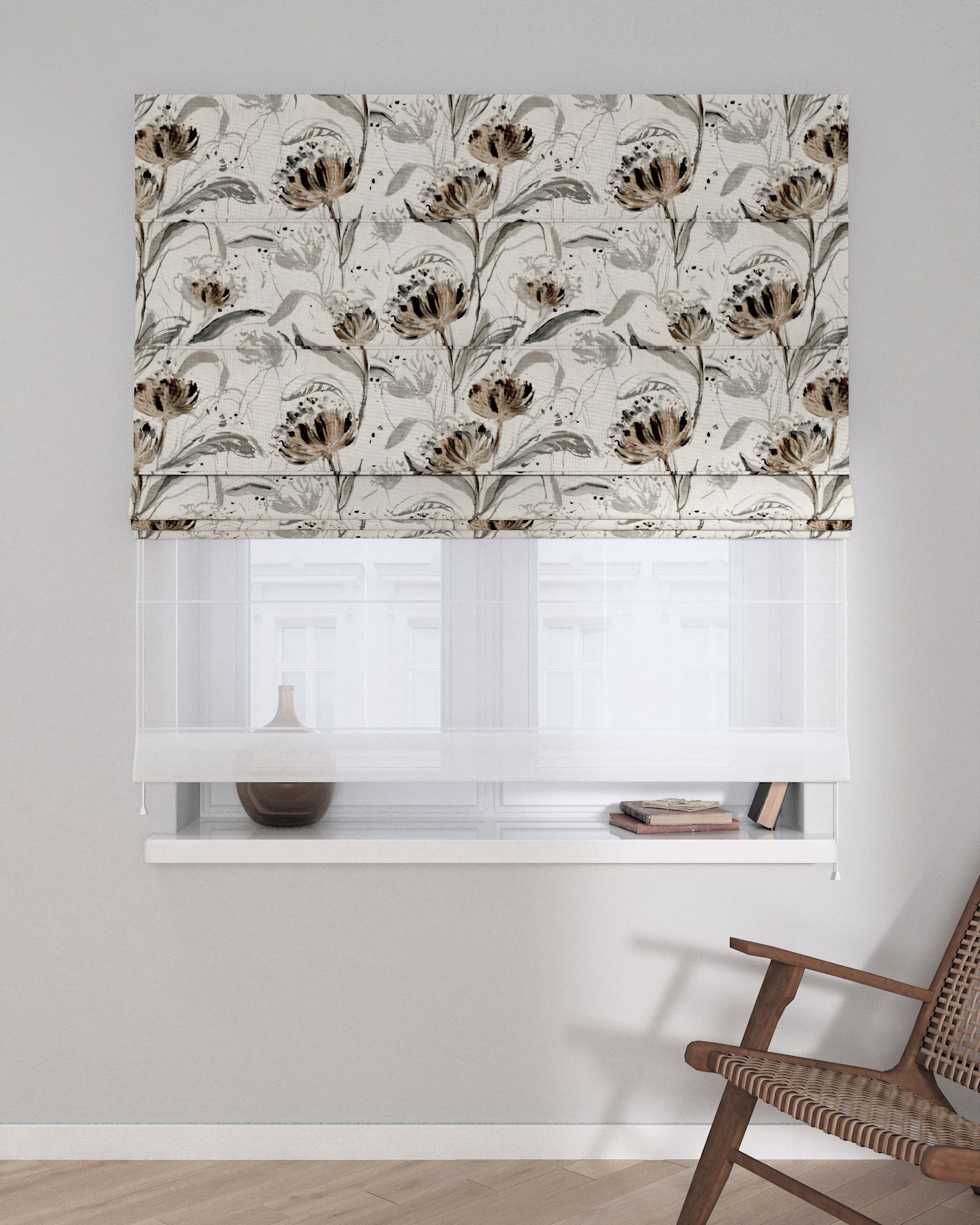 Double layered Roman blind DUO colour grey fabric structured, patterned (hover)