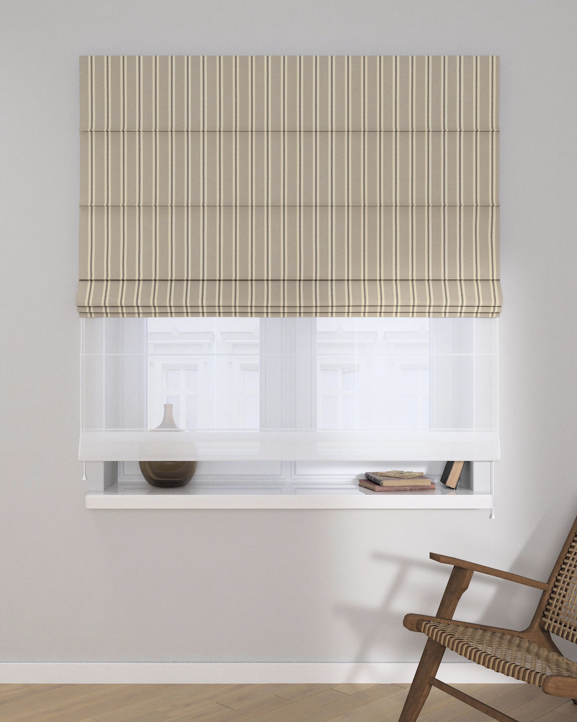 Double layered Roman blind DUO colour beige fabric structured, patterned (hover)