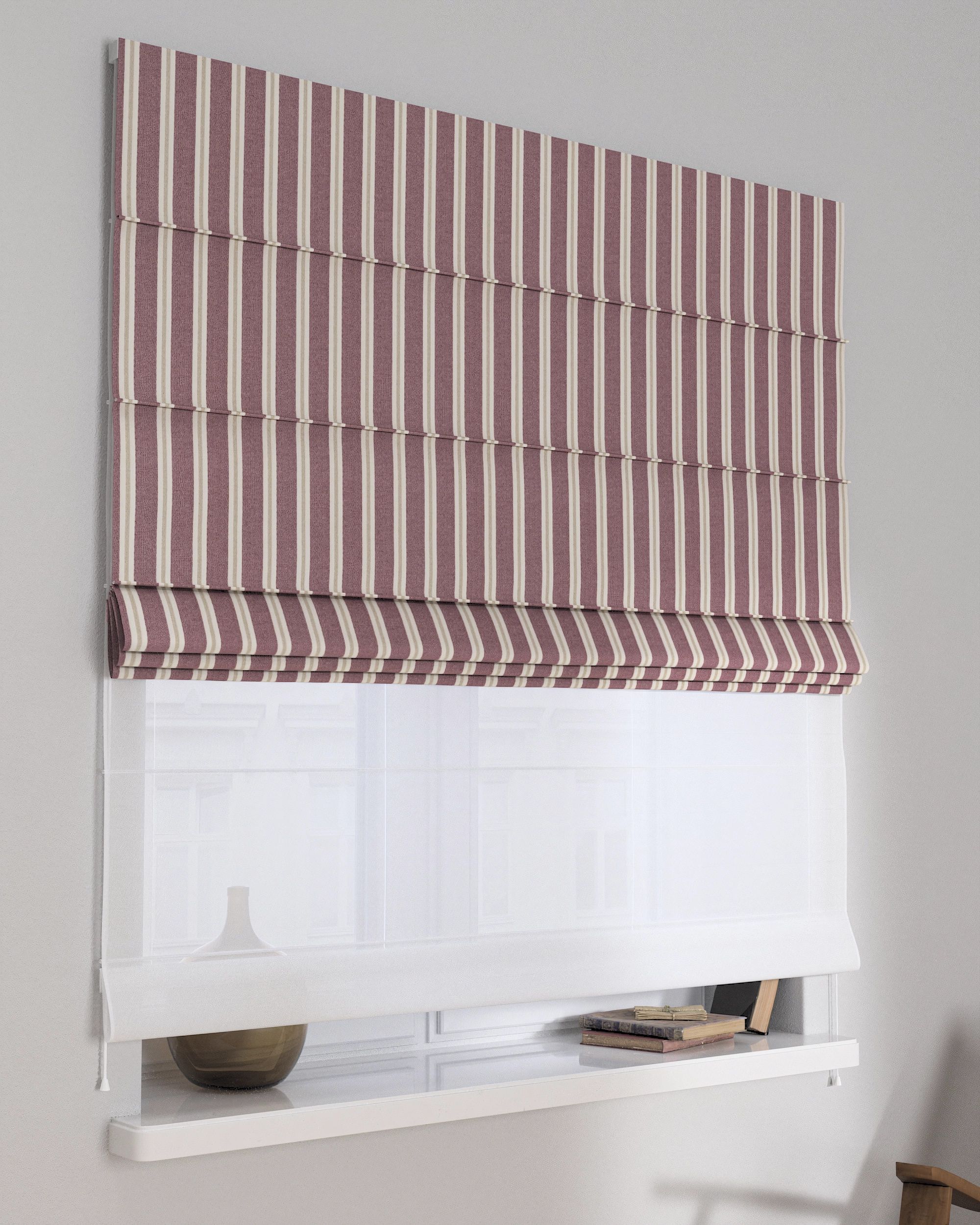 Double layered Roman blind DUO colour red fabric structured, patterned